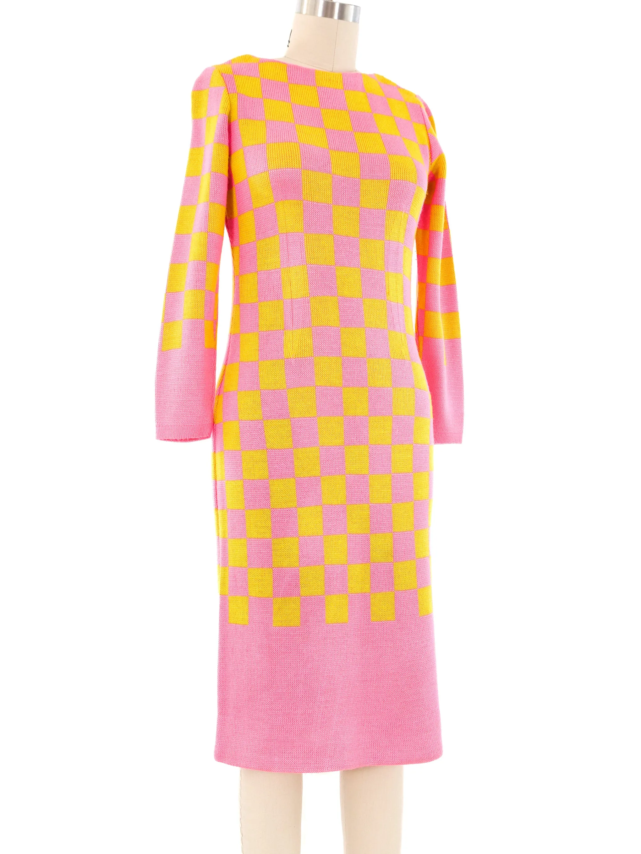 1960's Neon Checker Knit Dress