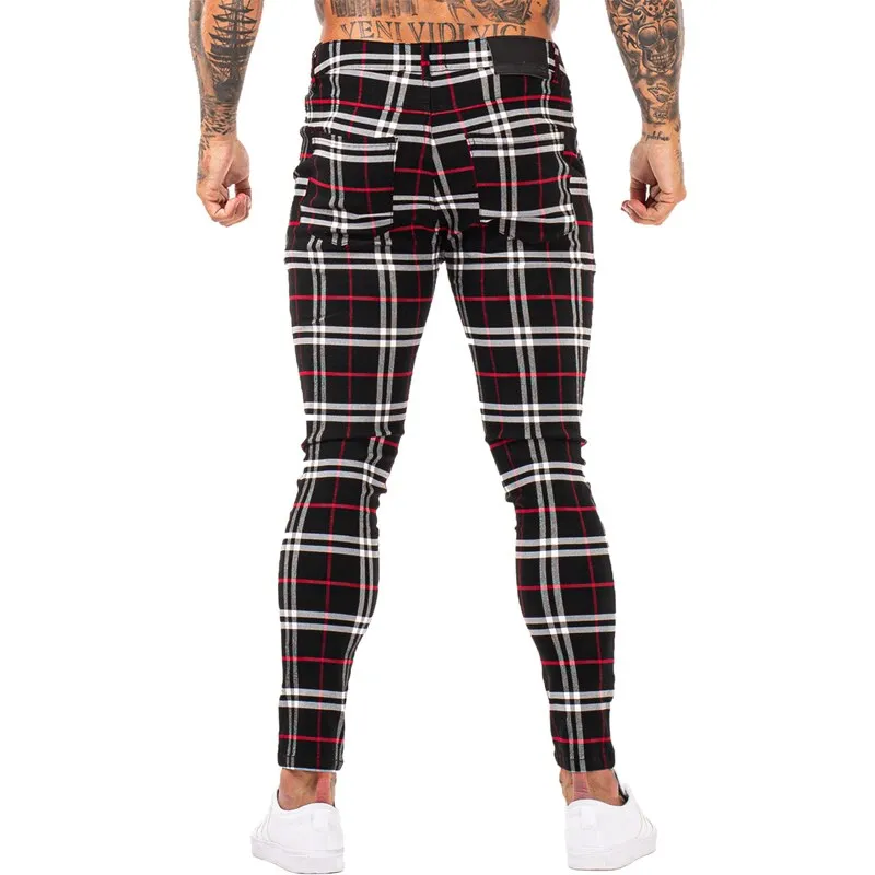 3104 Plaid Pattern Skinny Fit Chinos
