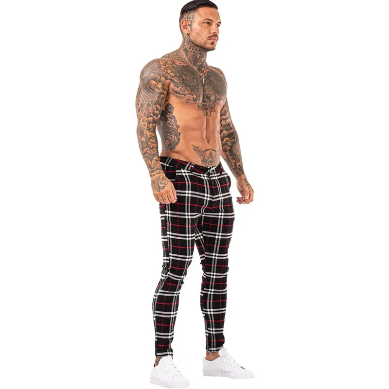 3104 Plaid Pattern Skinny Fit Chinos