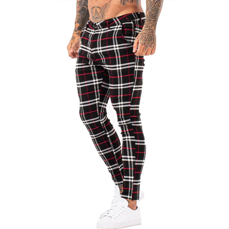 3104 Plaid Pattern Skinny Fit Chinos