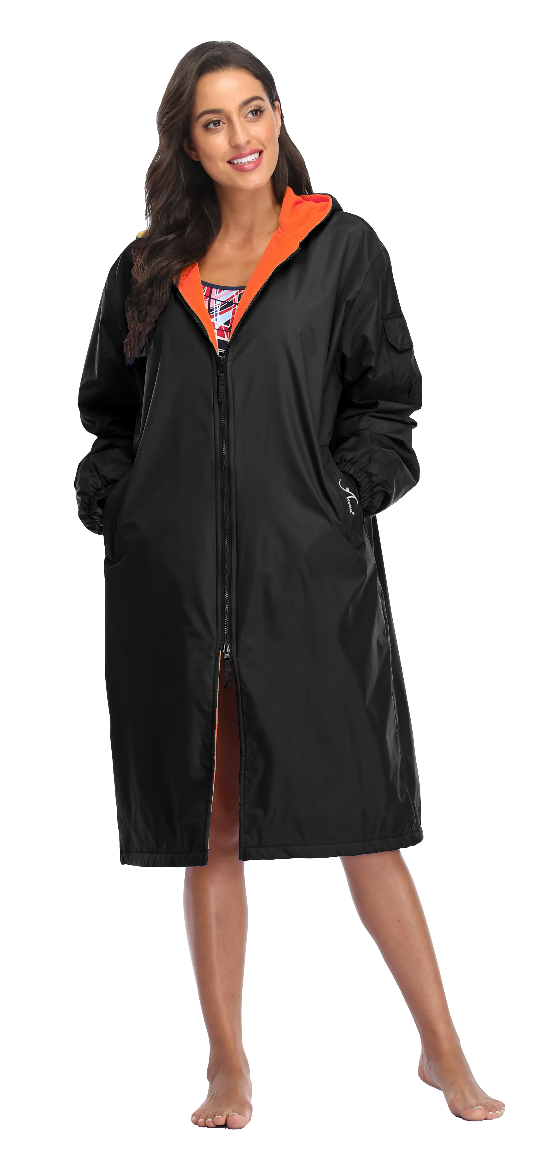 Adoretex Unisex Water Resistant Swim Parka for Adults and Kids Orange Lining (PK005)