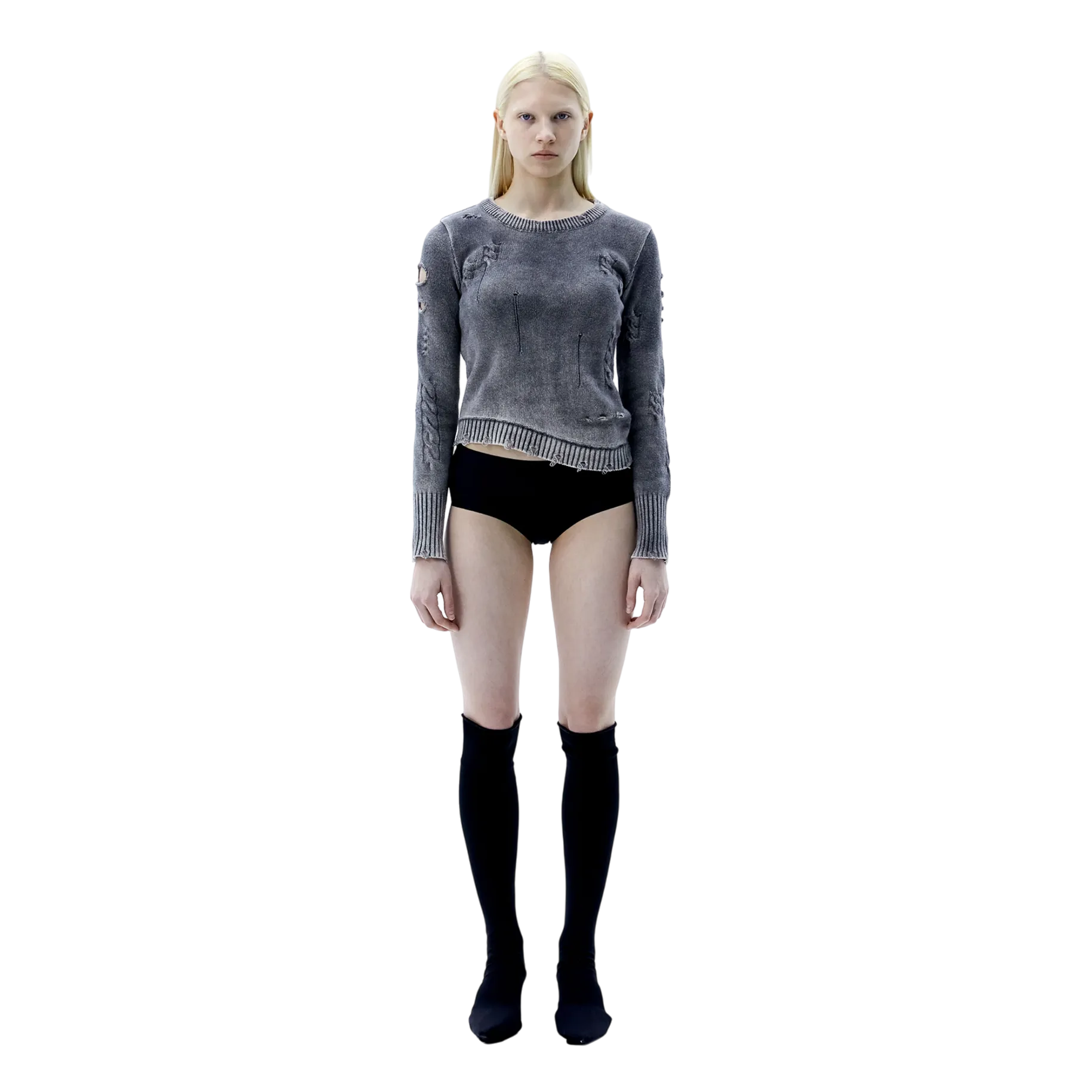 (Ariella) Old Knit Top — Washed Black