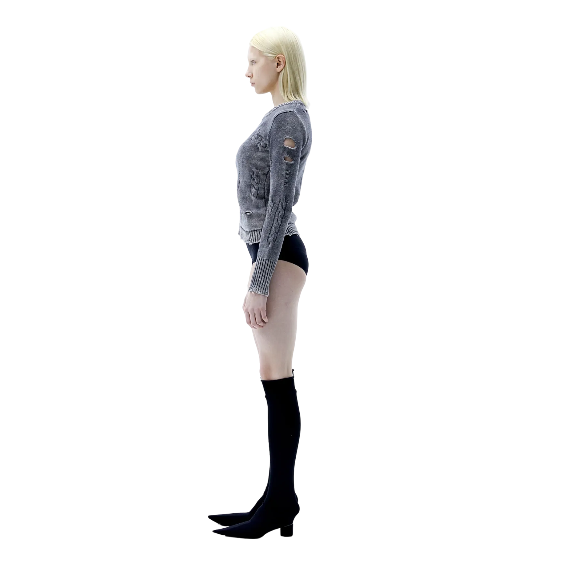 (Ariella) Old Knit Top — Washed Black