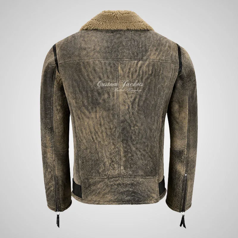 ASTER Men's Biker Sheepskin Pilot Jacket Natural Fur Shearling Jacket