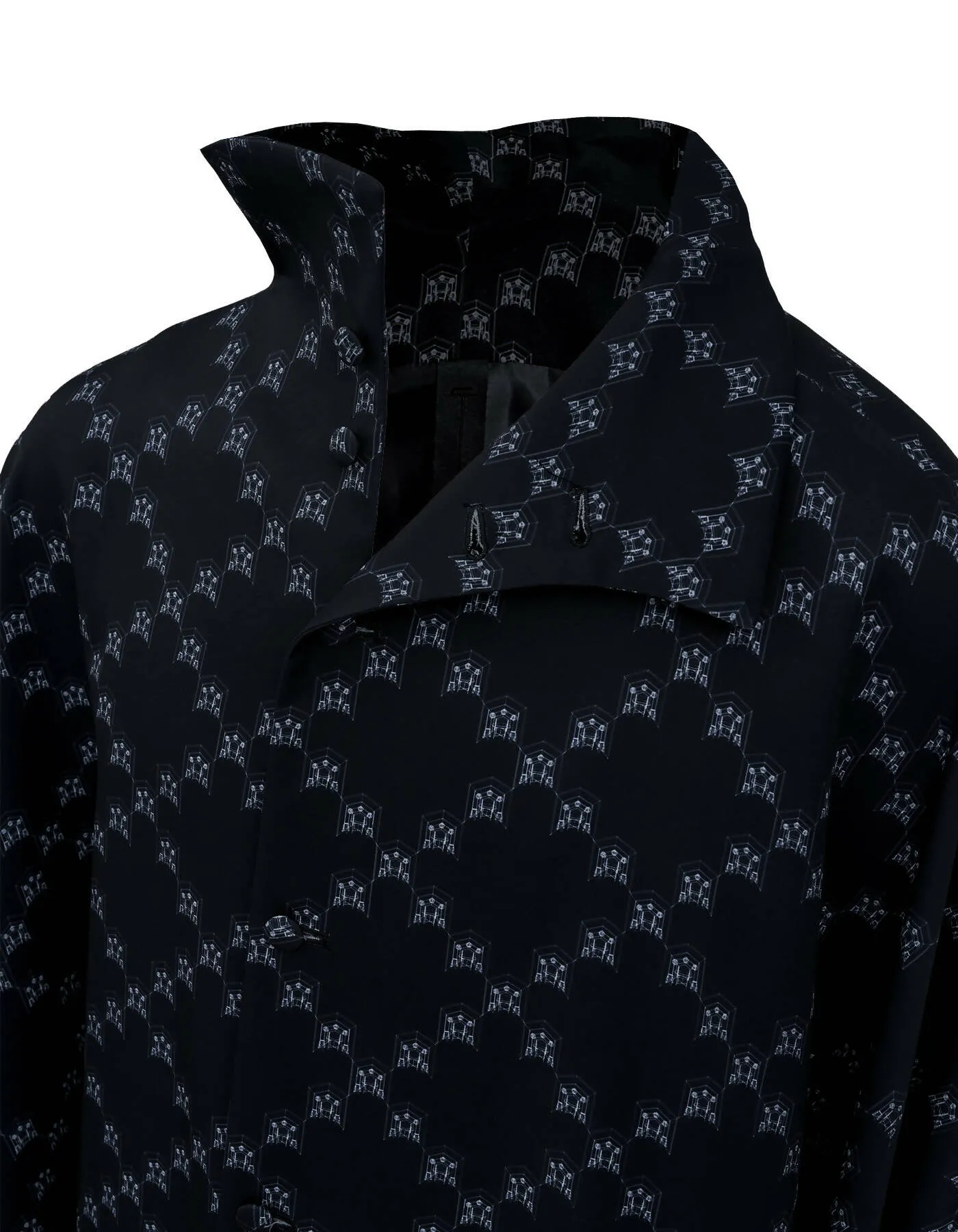 Ban-Doh Floral Stand Collar Cape Coat (Black)