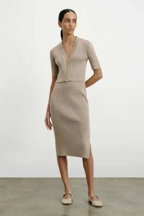 Beige Midi Skirt with Slit Detail