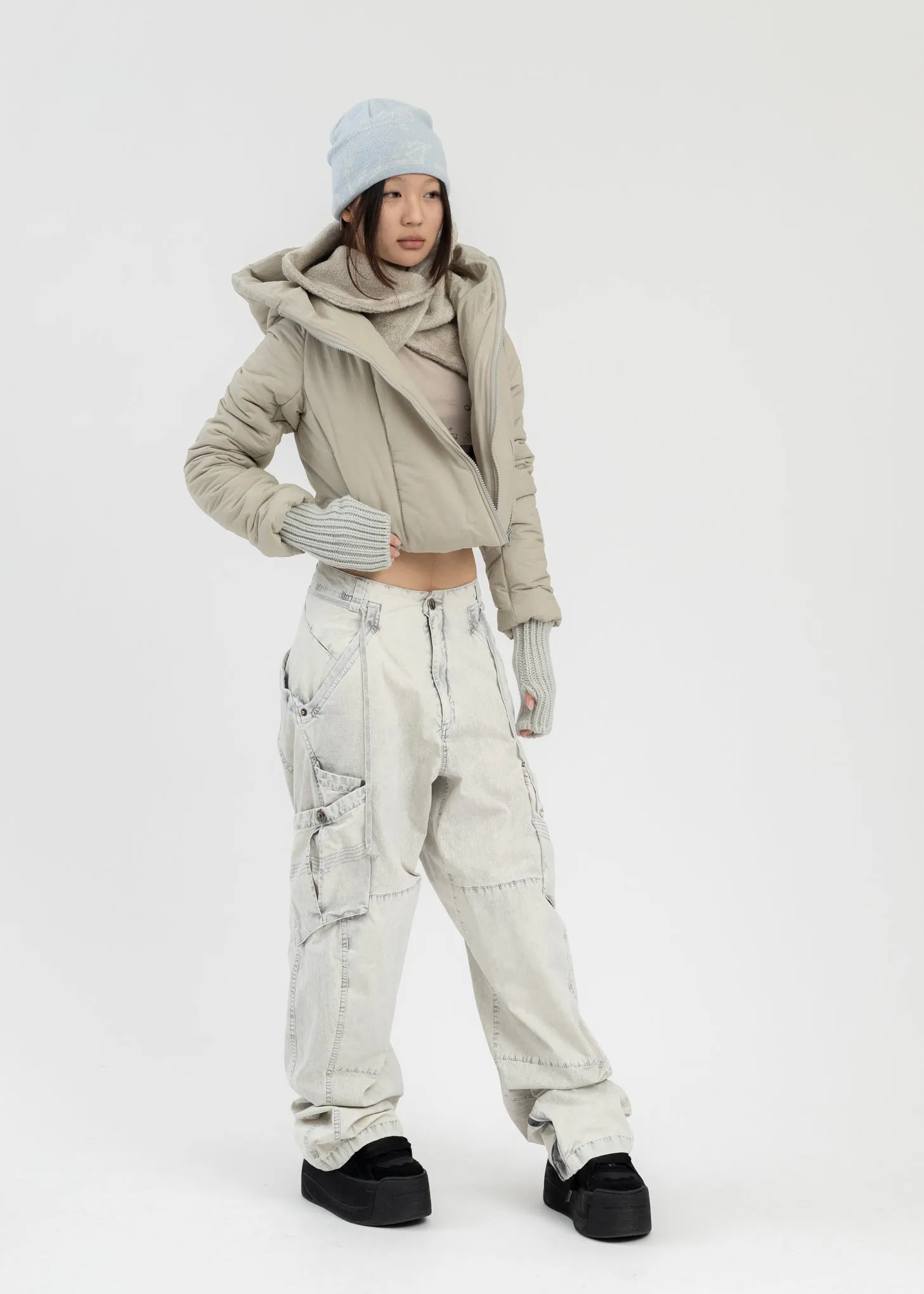BEIGE PADDED SHEARLING JACKET