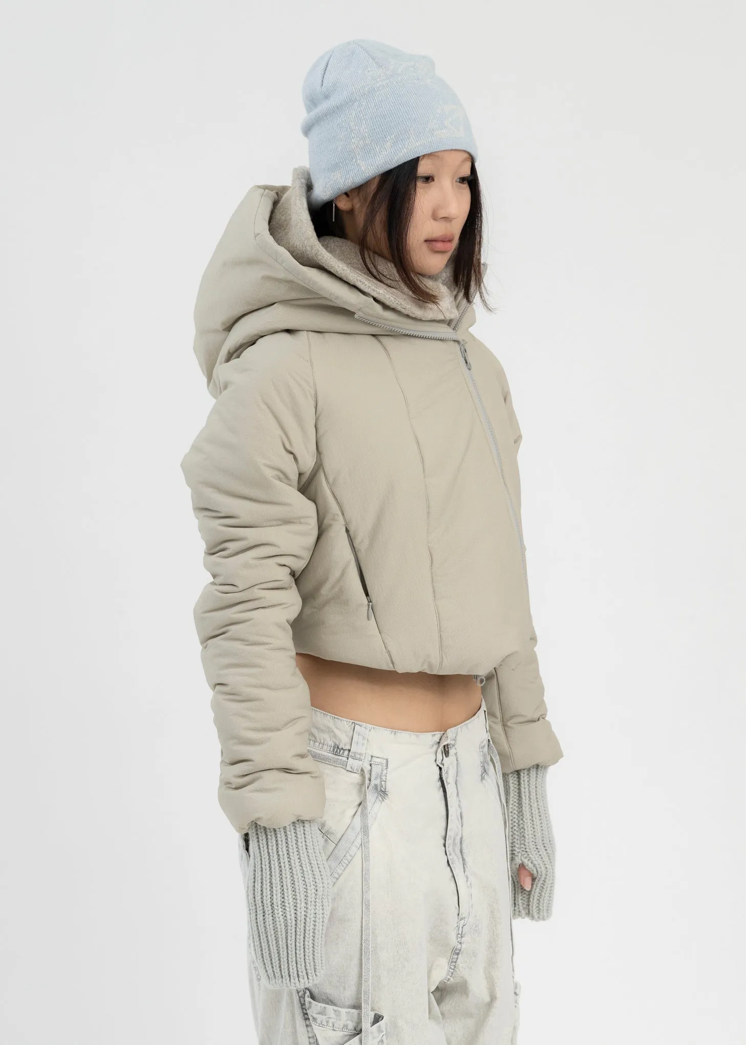 BEIGE PADDED SHEARLING JACKET