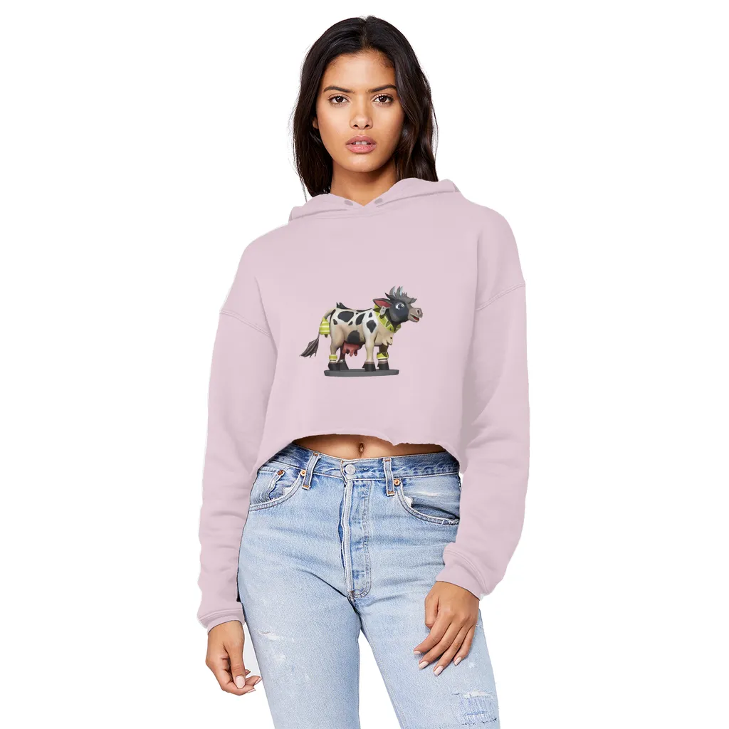Black and White Cow Unisex Cropped Raw Edge Boyfriend Hoodie