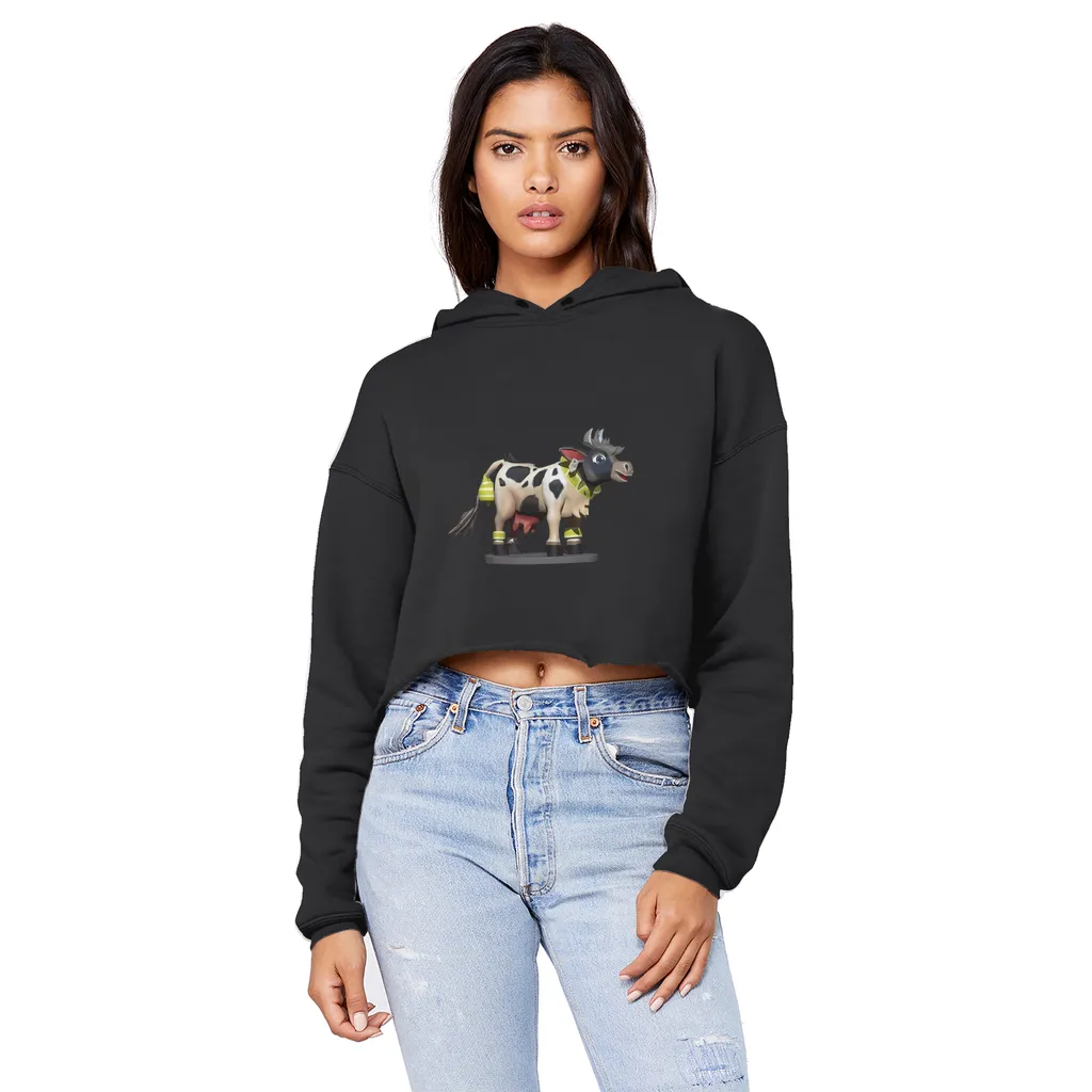 Black and White Cow Unisex Cropped Raw Edge Boyfriend Hoodie