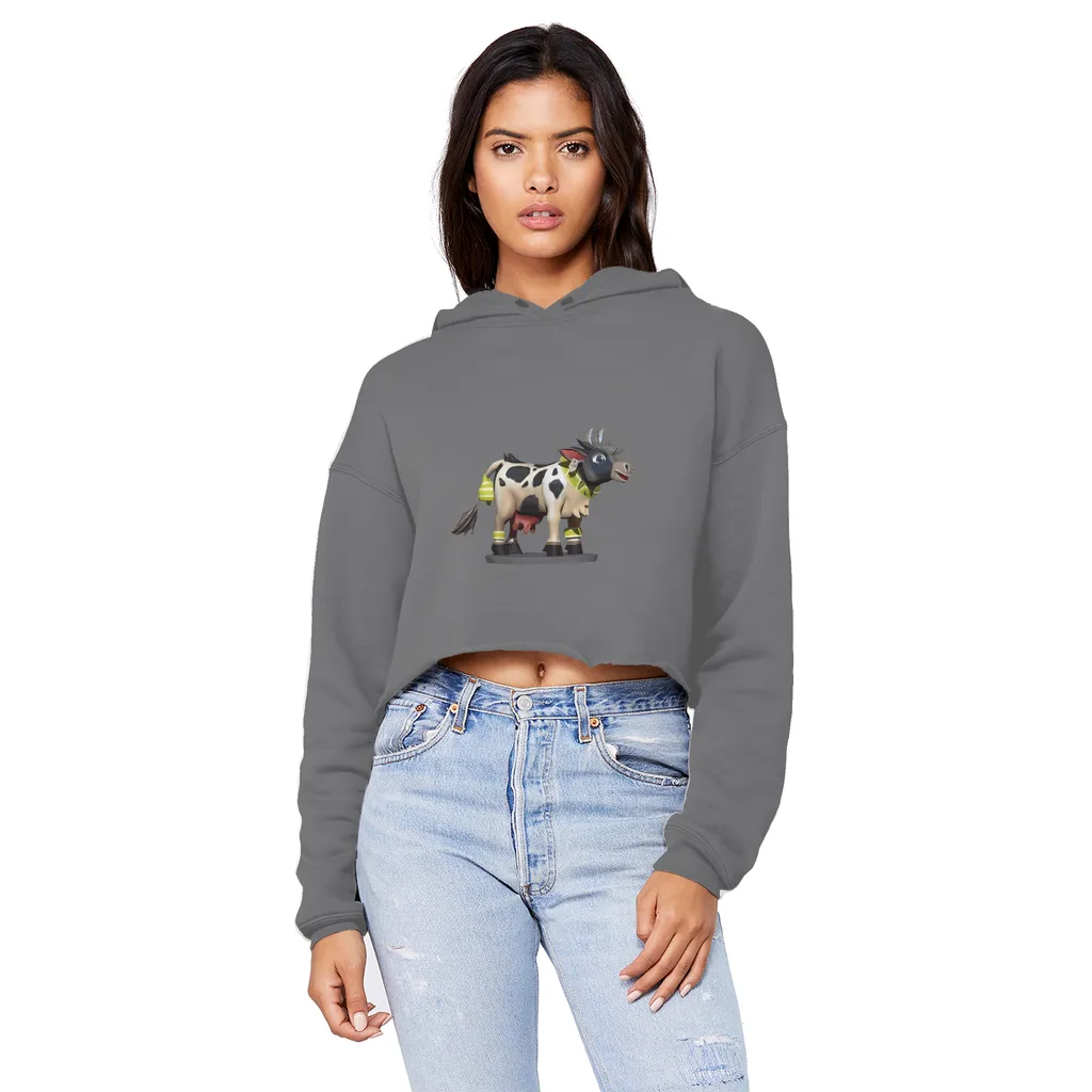Black and White Cow Unisex Cropped Raw Edge Boyfriend Hoodie