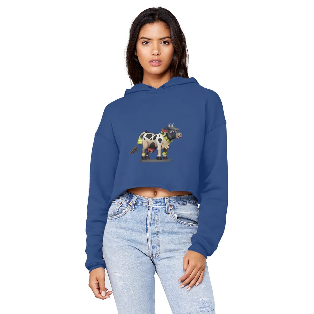 Black and White Cow Unisex Cropped Raw Edge Boyfriend Hoodie