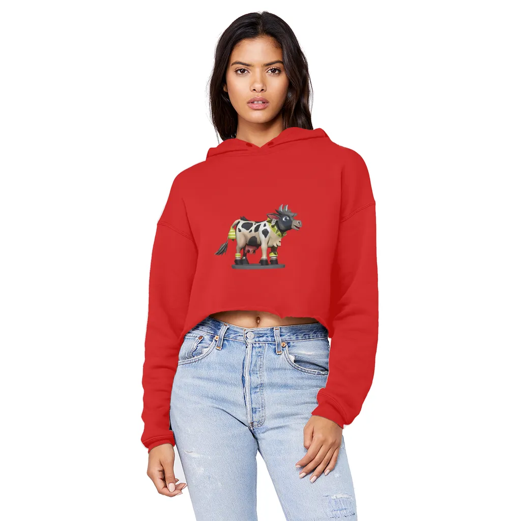 Black and White Cow Unisex Cropped Raw Edge Boyfriend Hoodie