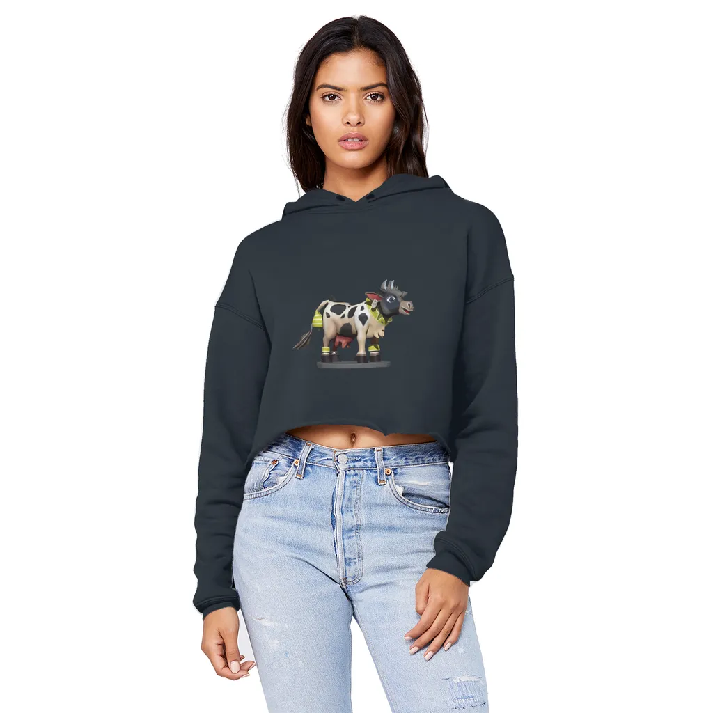 Black and White Cow Unisex Cropped Raw Edge Boyfriend Hoodie
