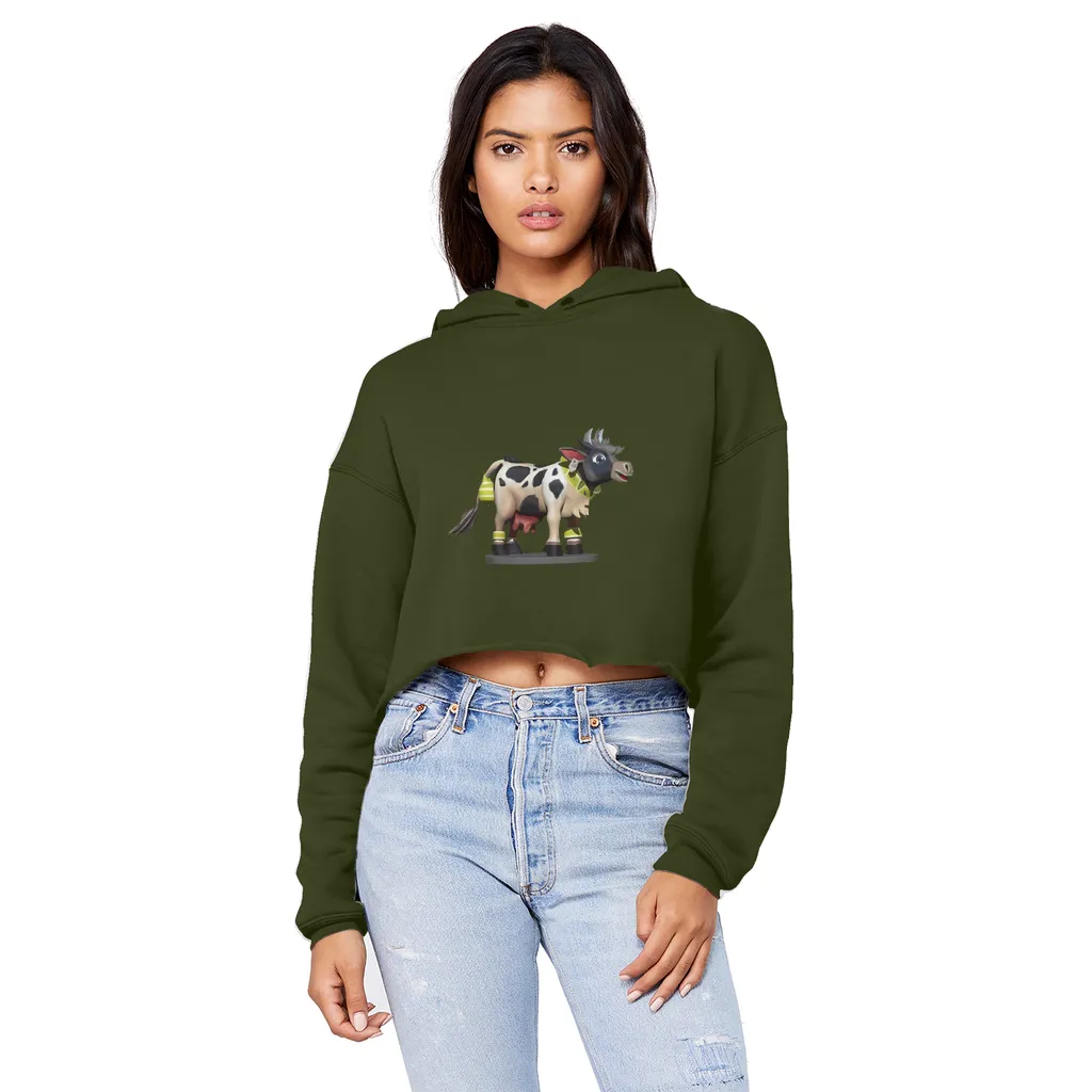 Black and White Cow Unisex Cropped Raw Edge Boyfriend Hoodie