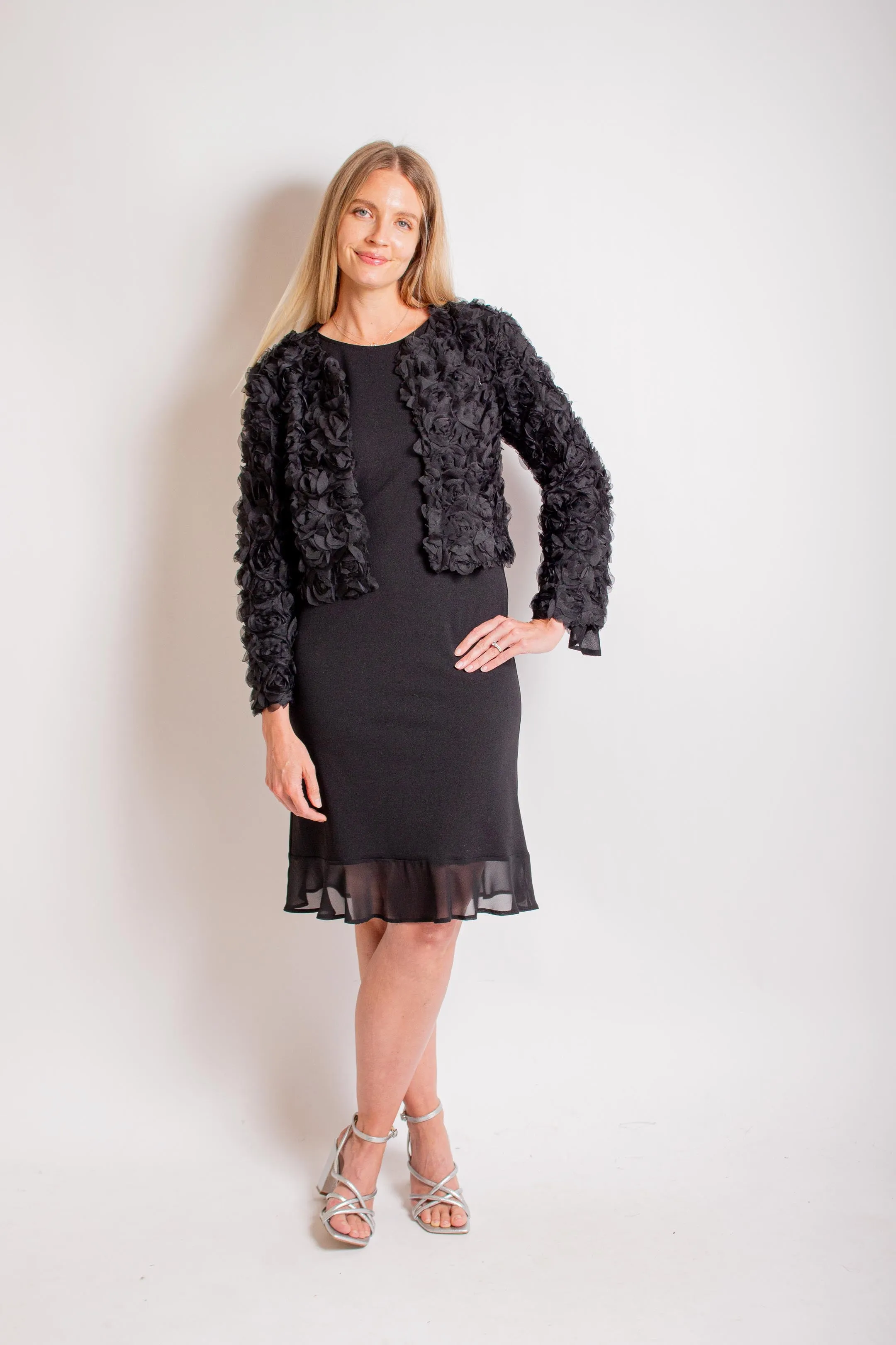 Black Applique Cropped Jacket