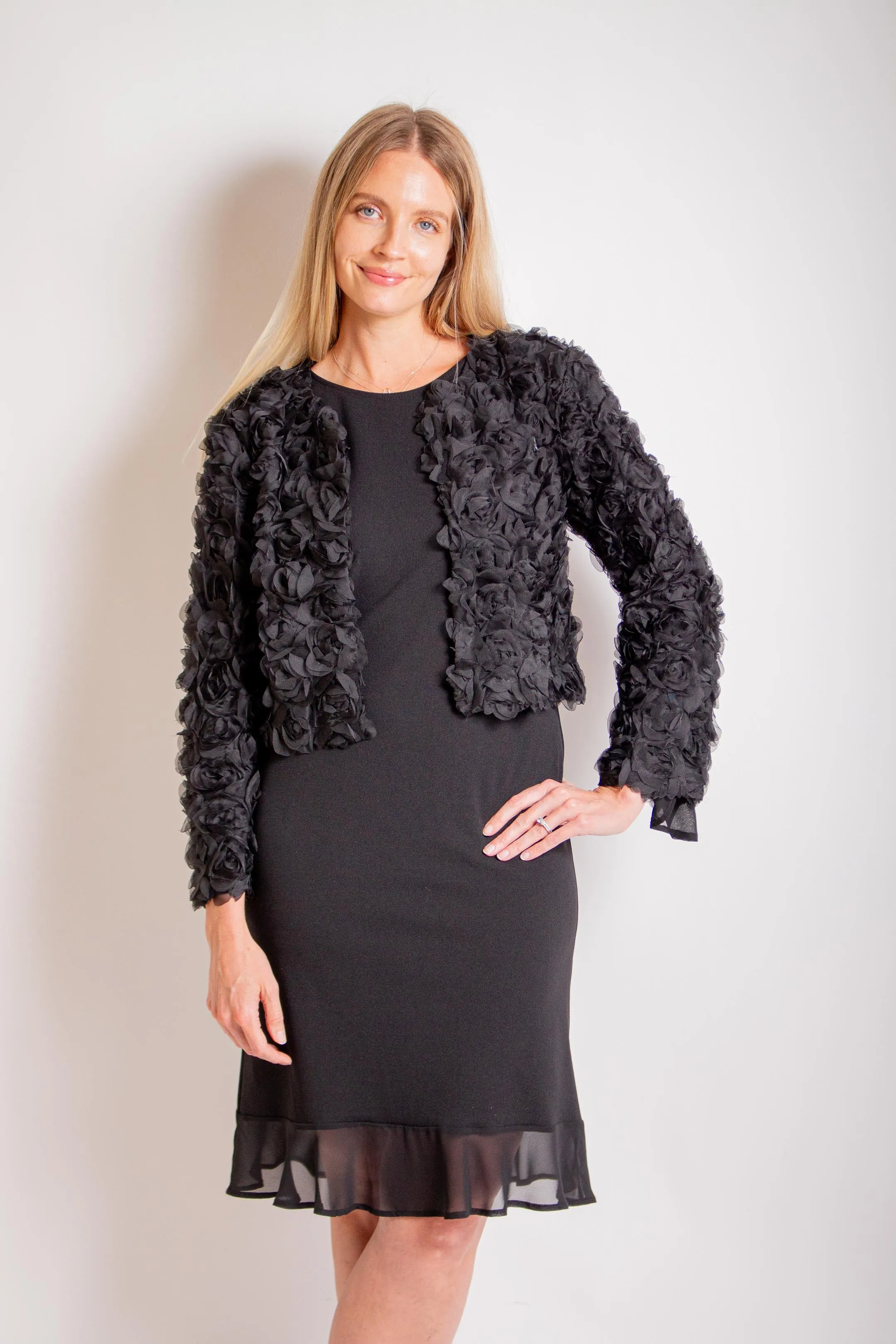 Black Applique Cropped Jacket