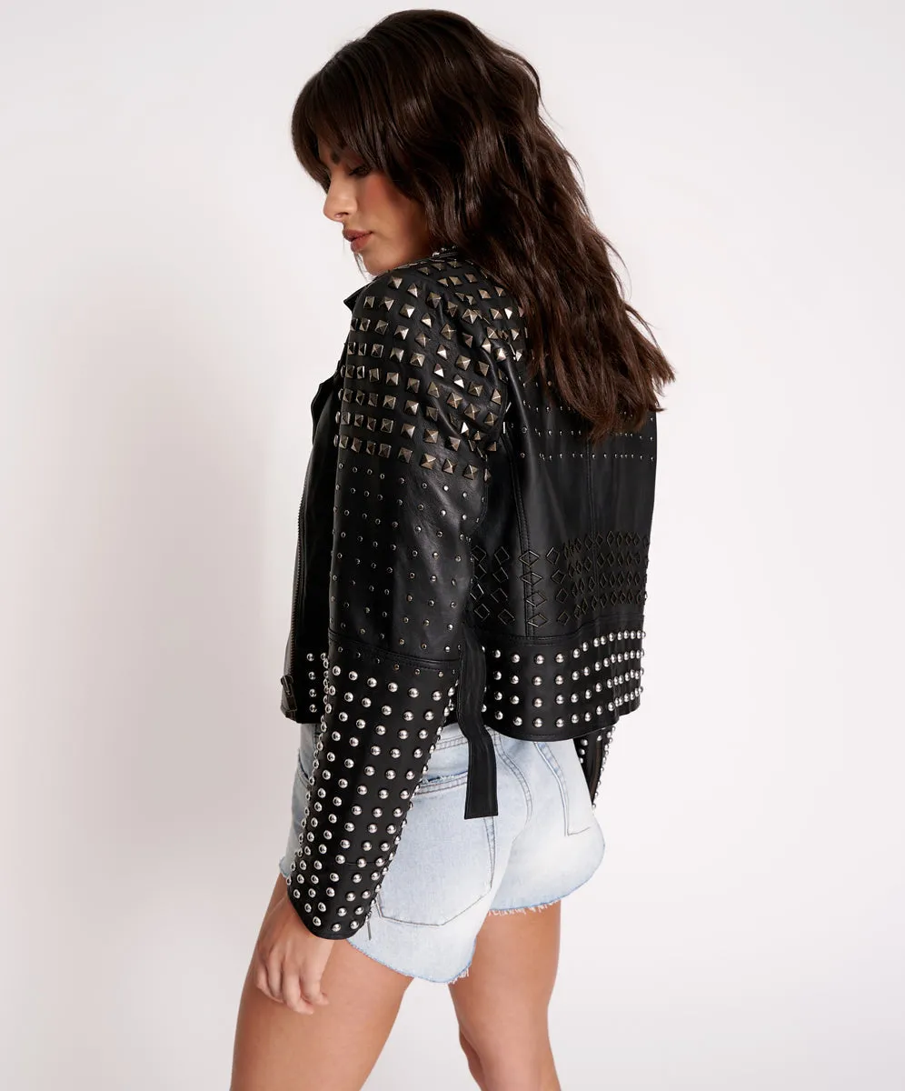 BLACK DIAMOND STUDDED LEATHER JACKET