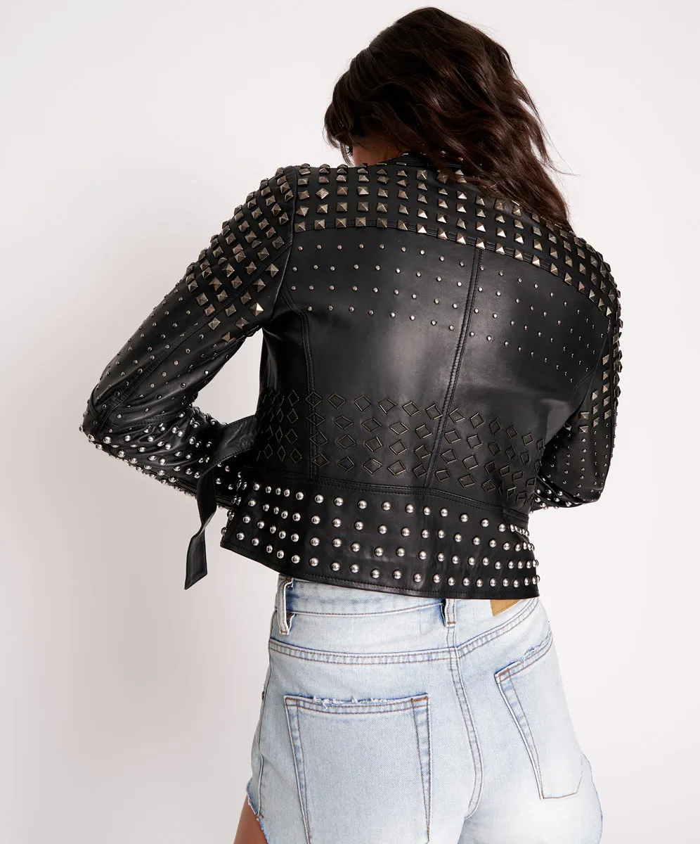 BLACK DIAMOND STUDDED LEATHER JACKET