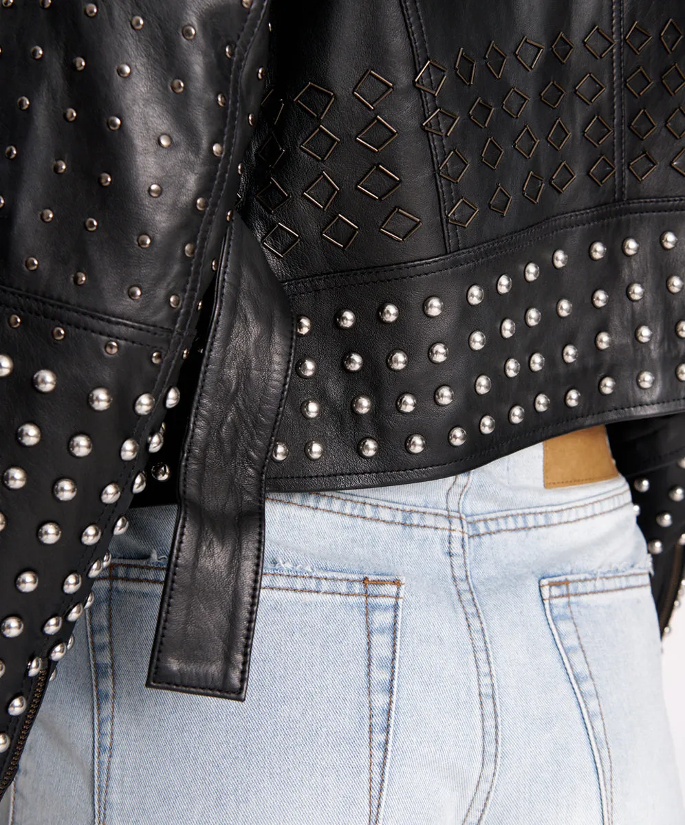 BLACK DIAMOND STUDDED LEATHER JACKET