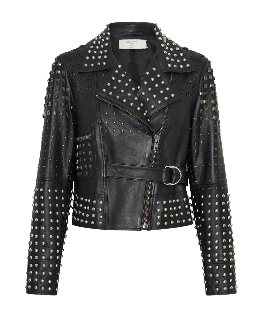 BLACK DIAMOND STUDDED LEATHER JACKET