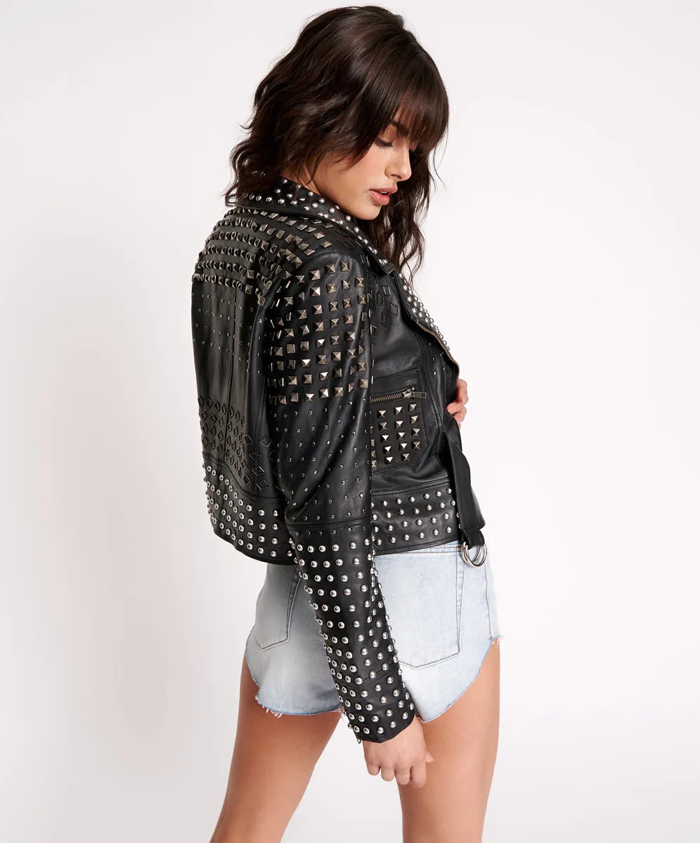 BLACK DIAMOND STUDDED LEATHER JACKET