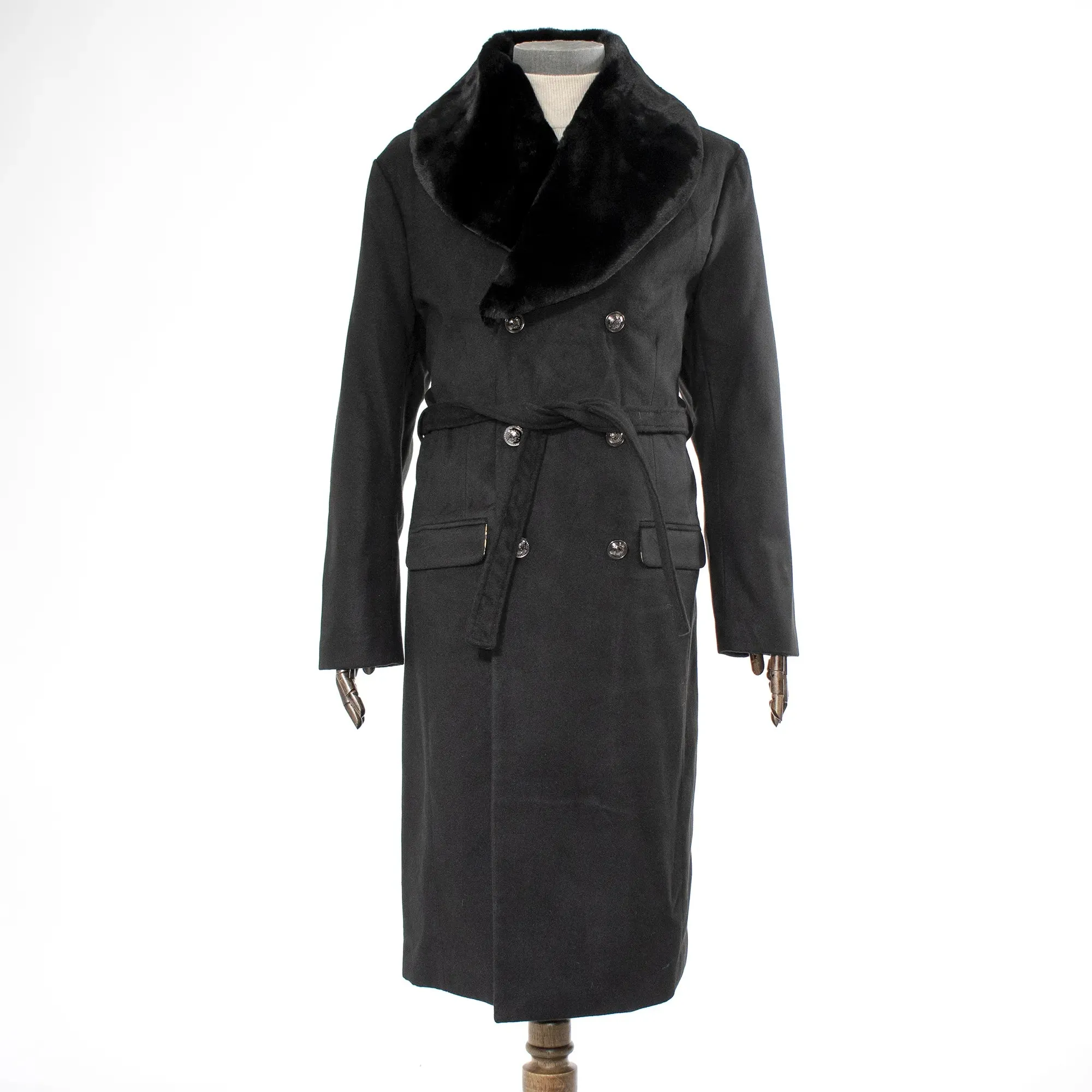 Black Overcoat With Removable Fur Collar