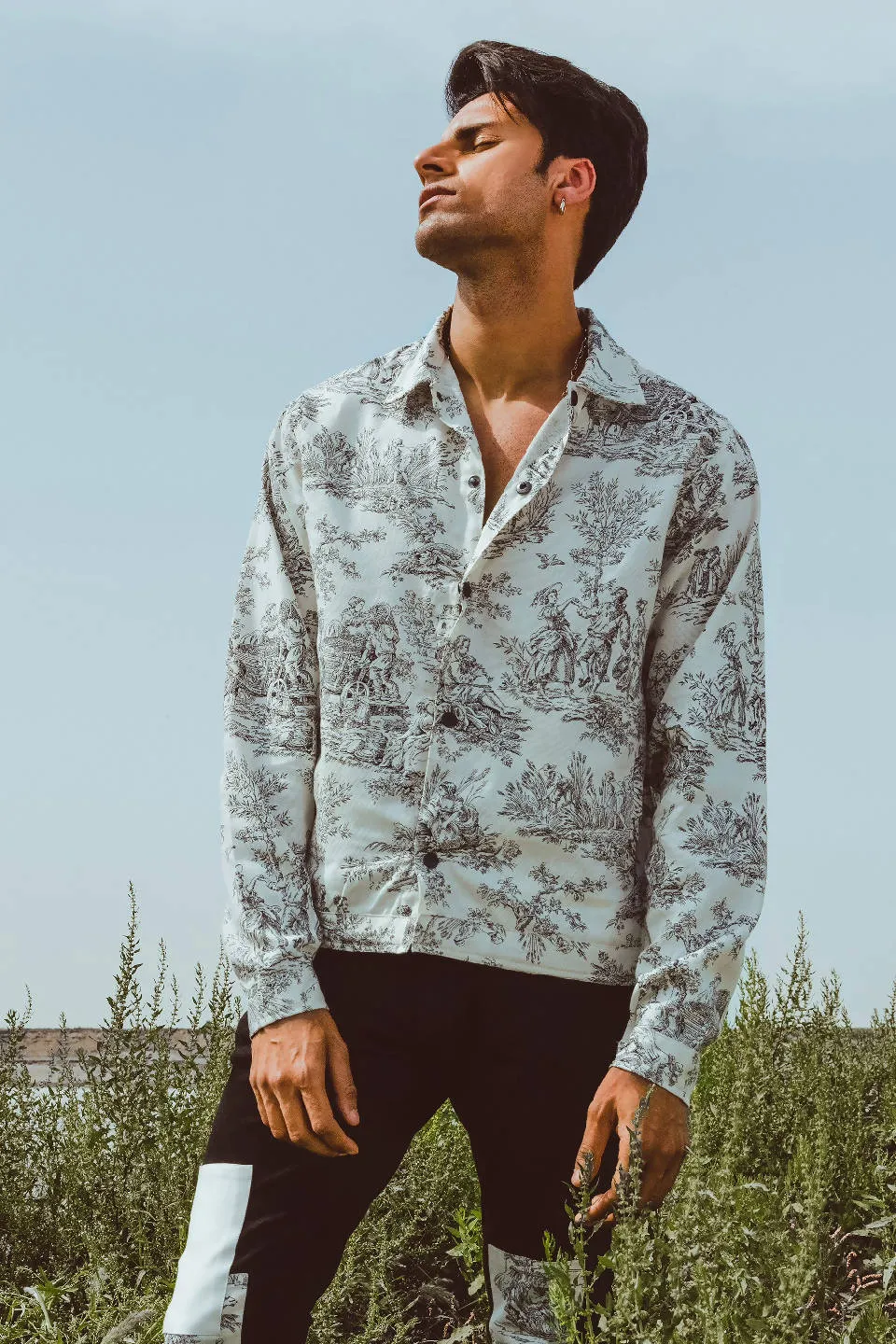 BLACK WHITE MONOCHROMATIC TOILE JACKET