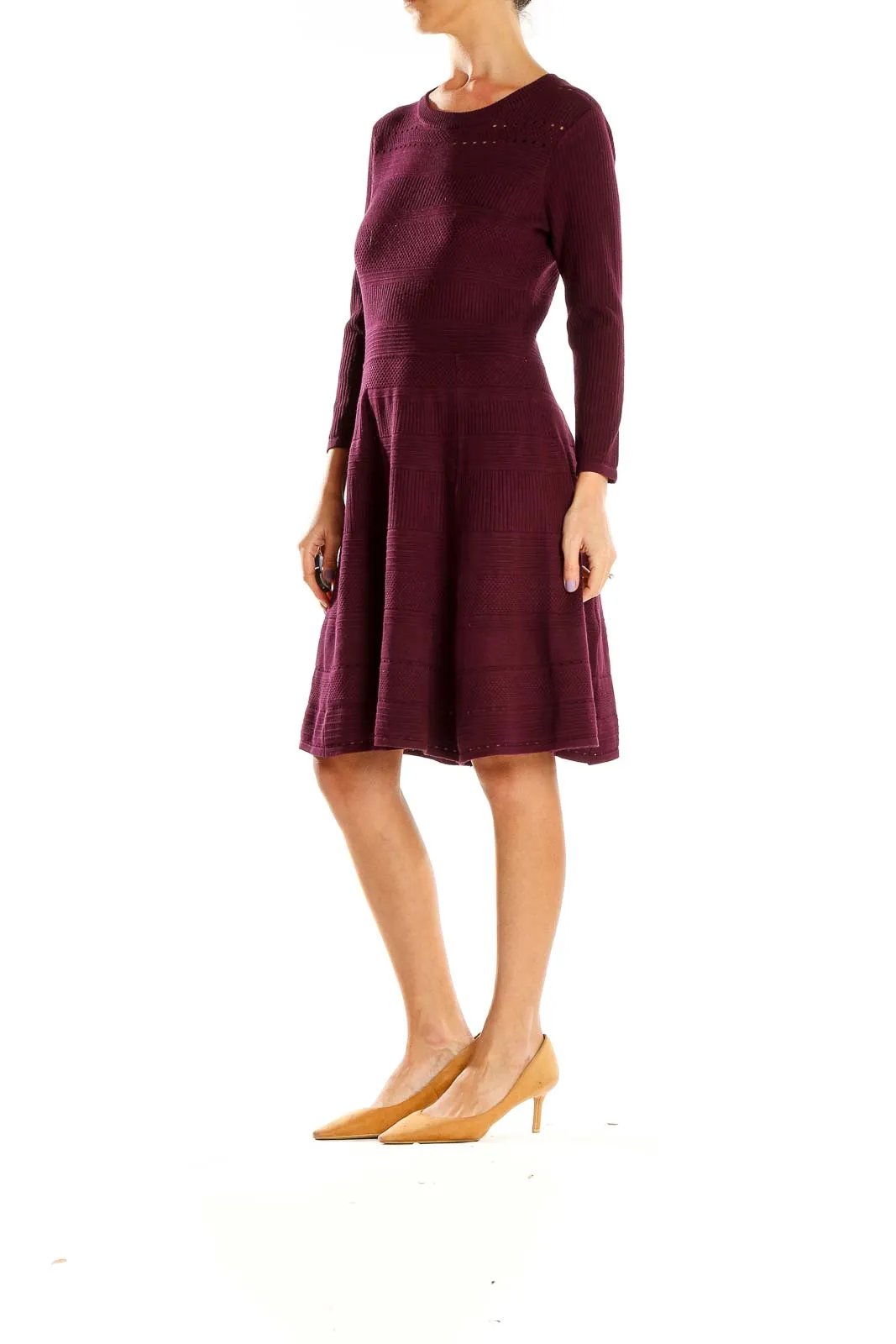 Burgundy Knit Fit-and-Flare Dress