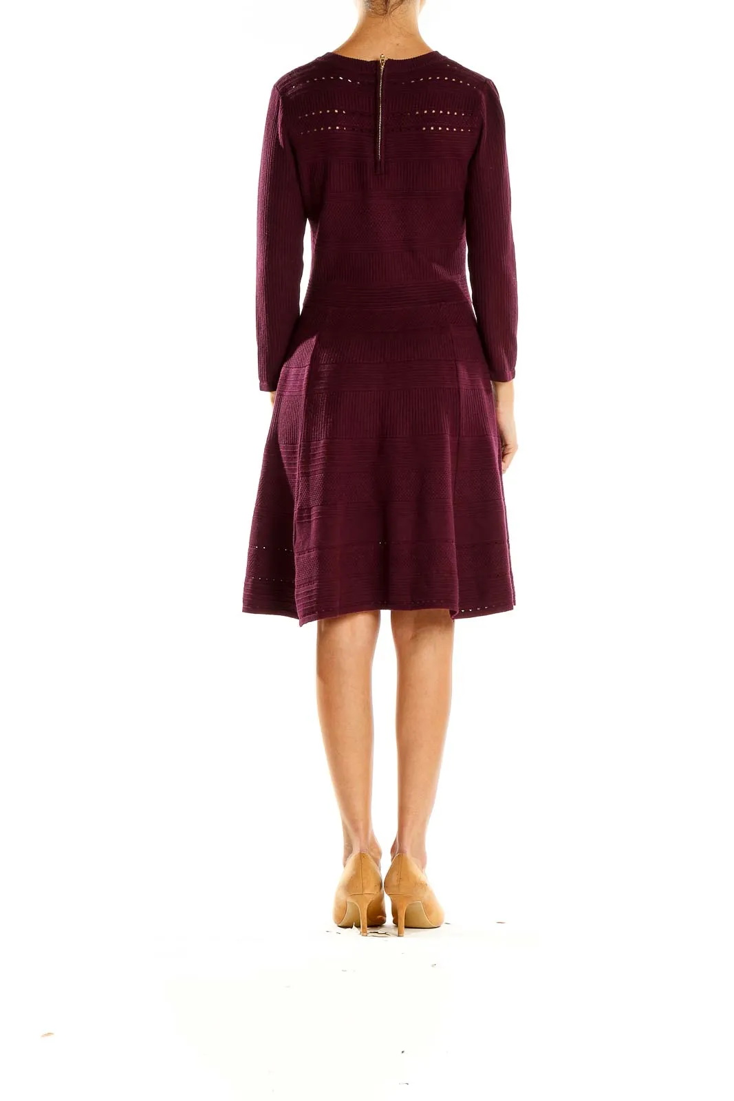 Burgundy Knit Fit-and-Flare Dress