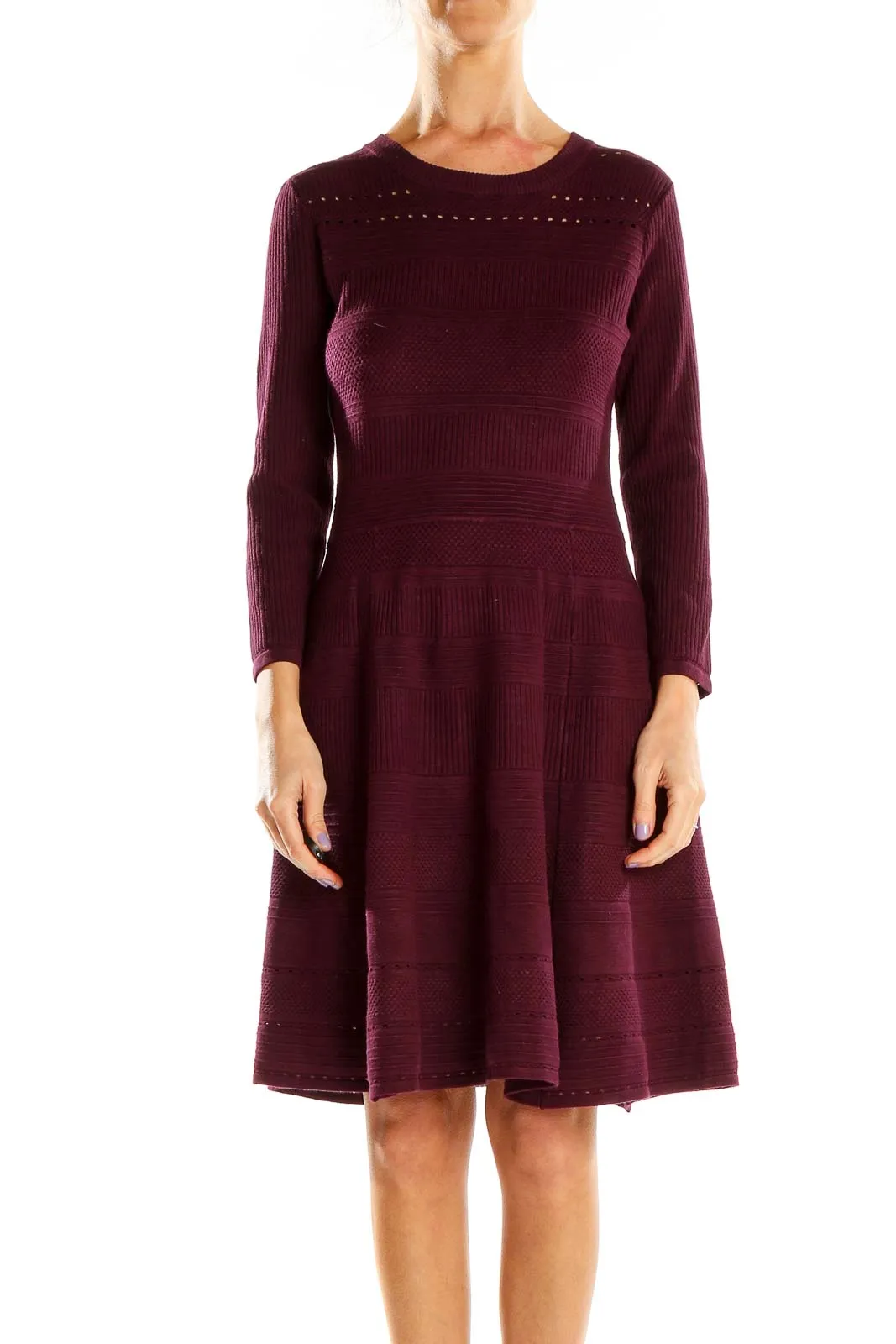 Burgundy Knit Fit-and-Flare Dress