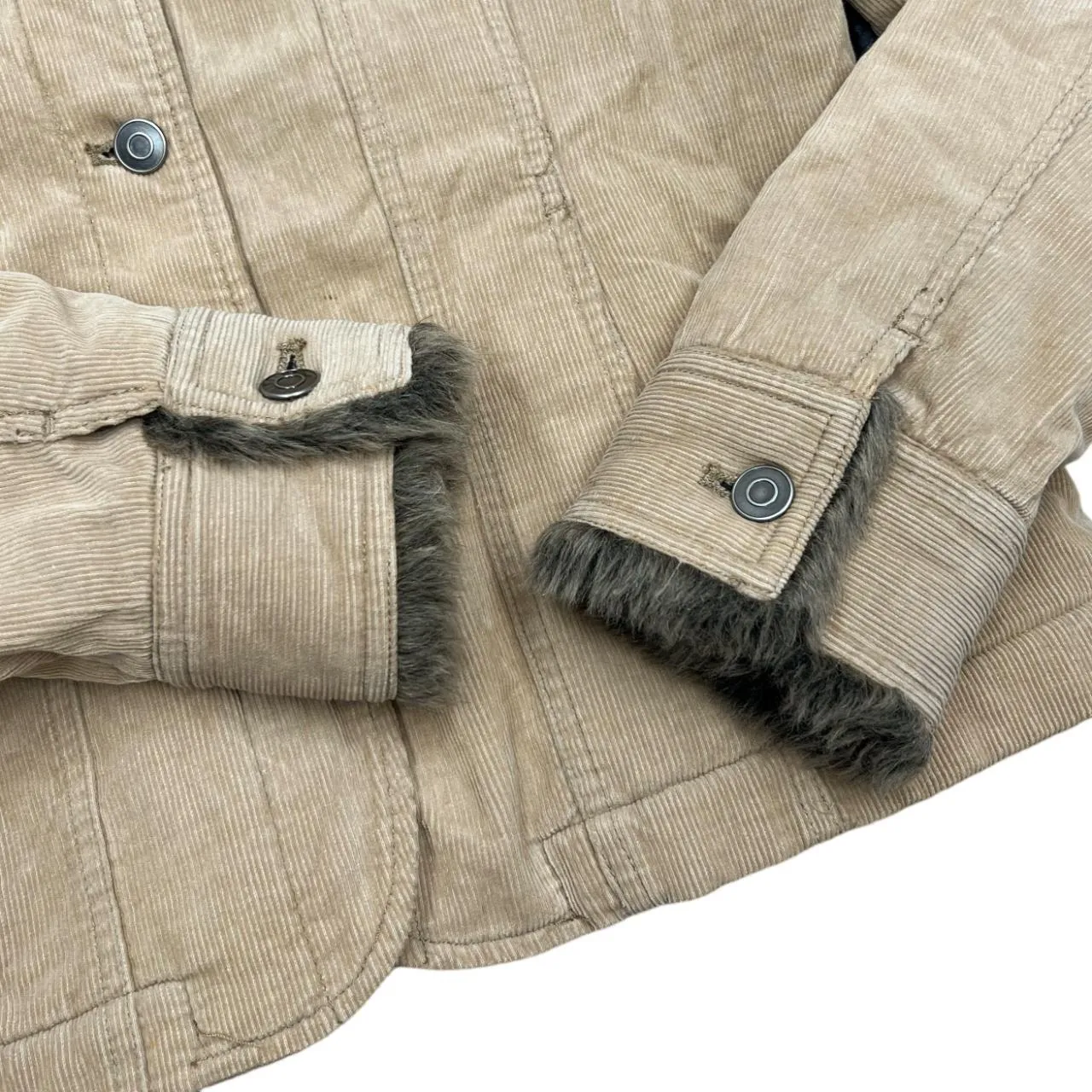 CASUAL CLUB Classic Faux Fur Trimmed Fleece Lined Corduroy Cord Trucker Jacket