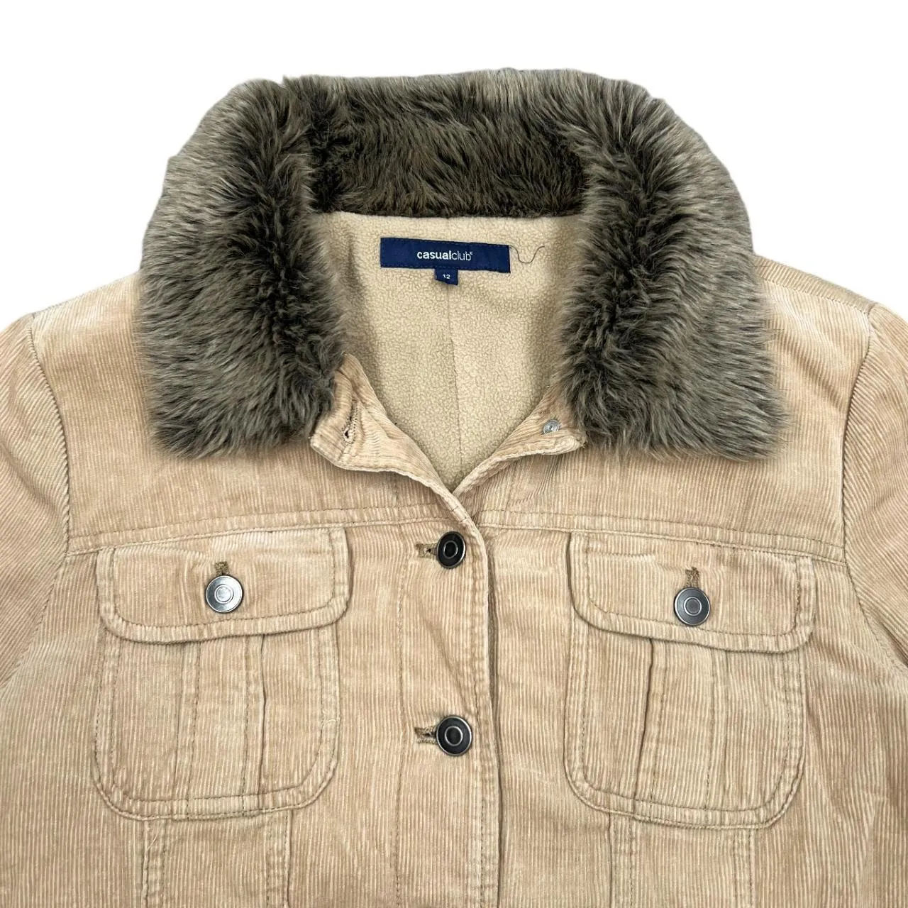 CASUAL CLUB Classic Faux Fur Trimmed Fleece Lined Corduroy Cord Trucker Jacket