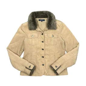 CASUAL CLUB Classic Faux Fur Trimmed Fleece Lined Corduroy Cord Trucker Jacket
