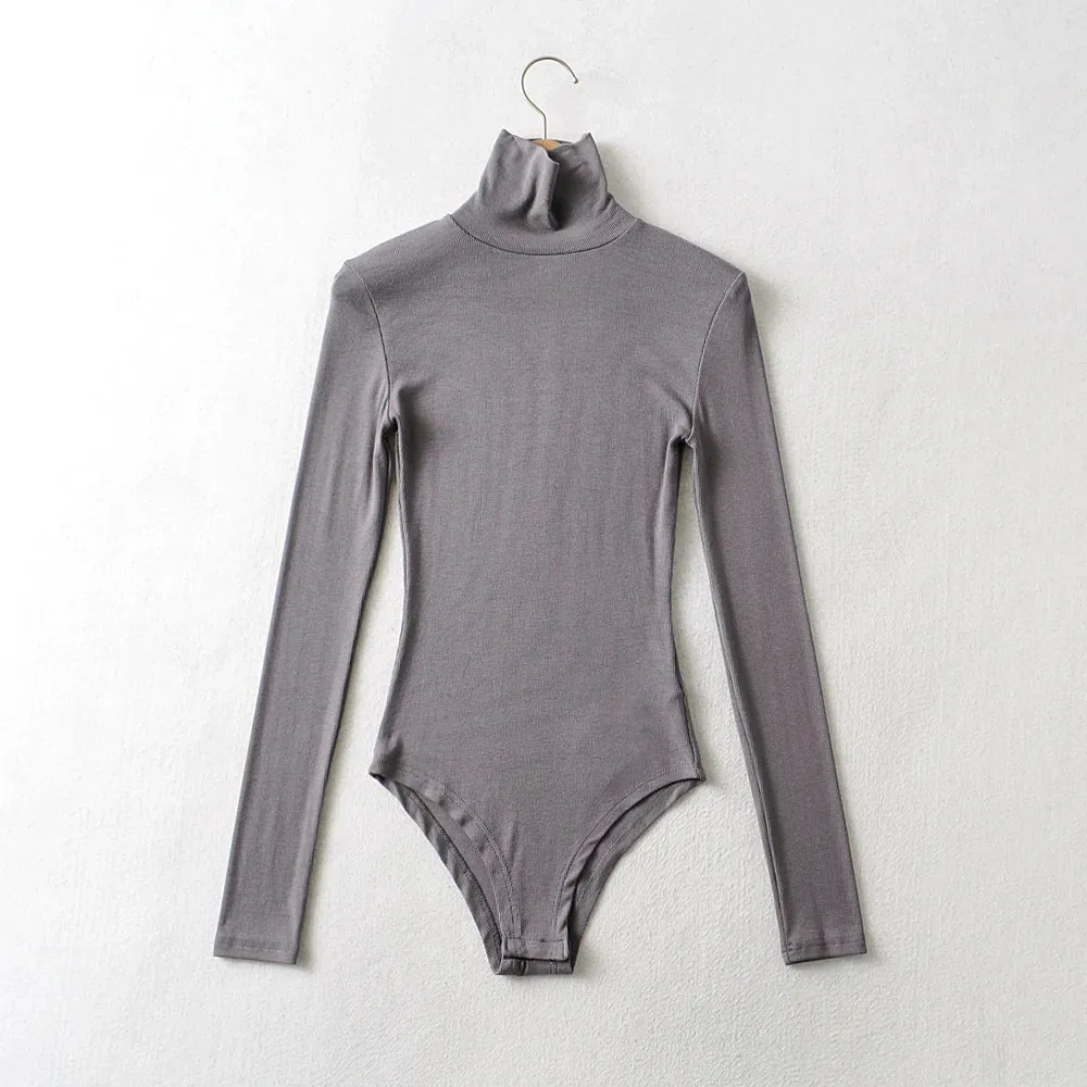 Casual High-neck Long-sleeve Knitted Bodysuit Fashion