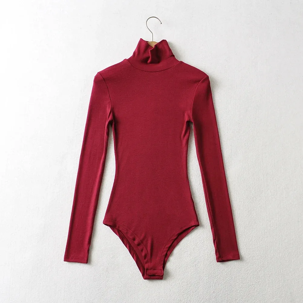 Casual High-neck Long-sleeve Knitted Bodysuit Fashion
