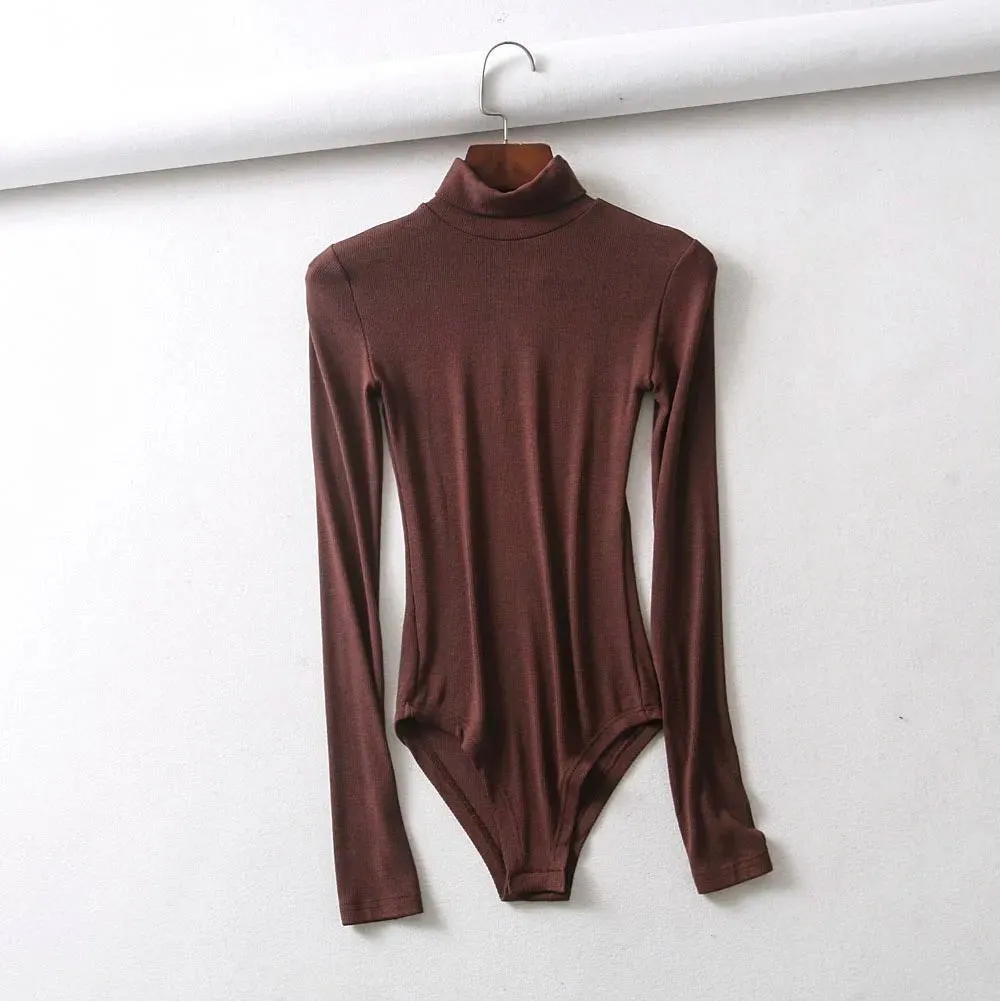 Casual High-neck Long-sleeve Knitted Bodysuit Fashion
