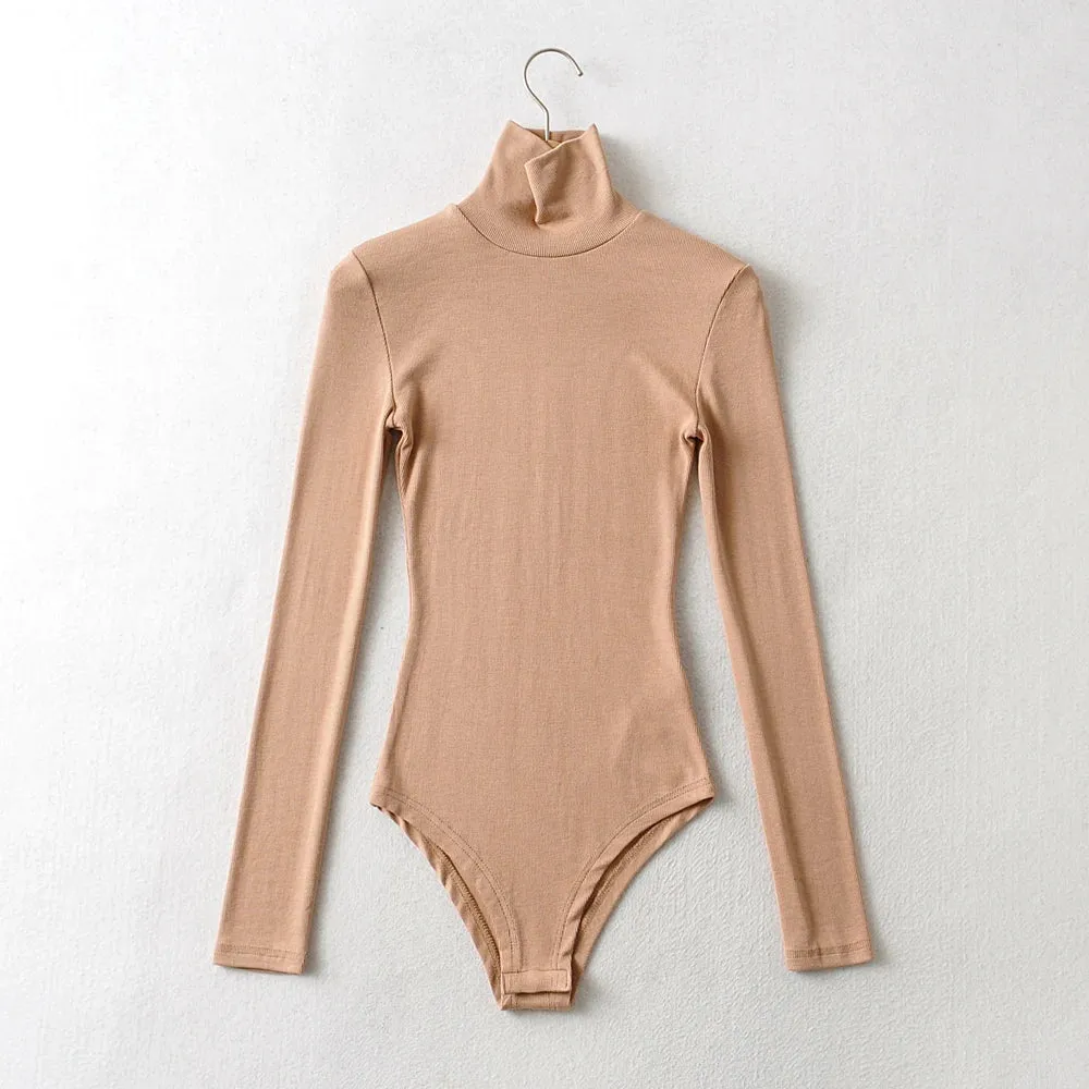 Casual High-neck Long-sleeve Knitted Bodysuit Fashion