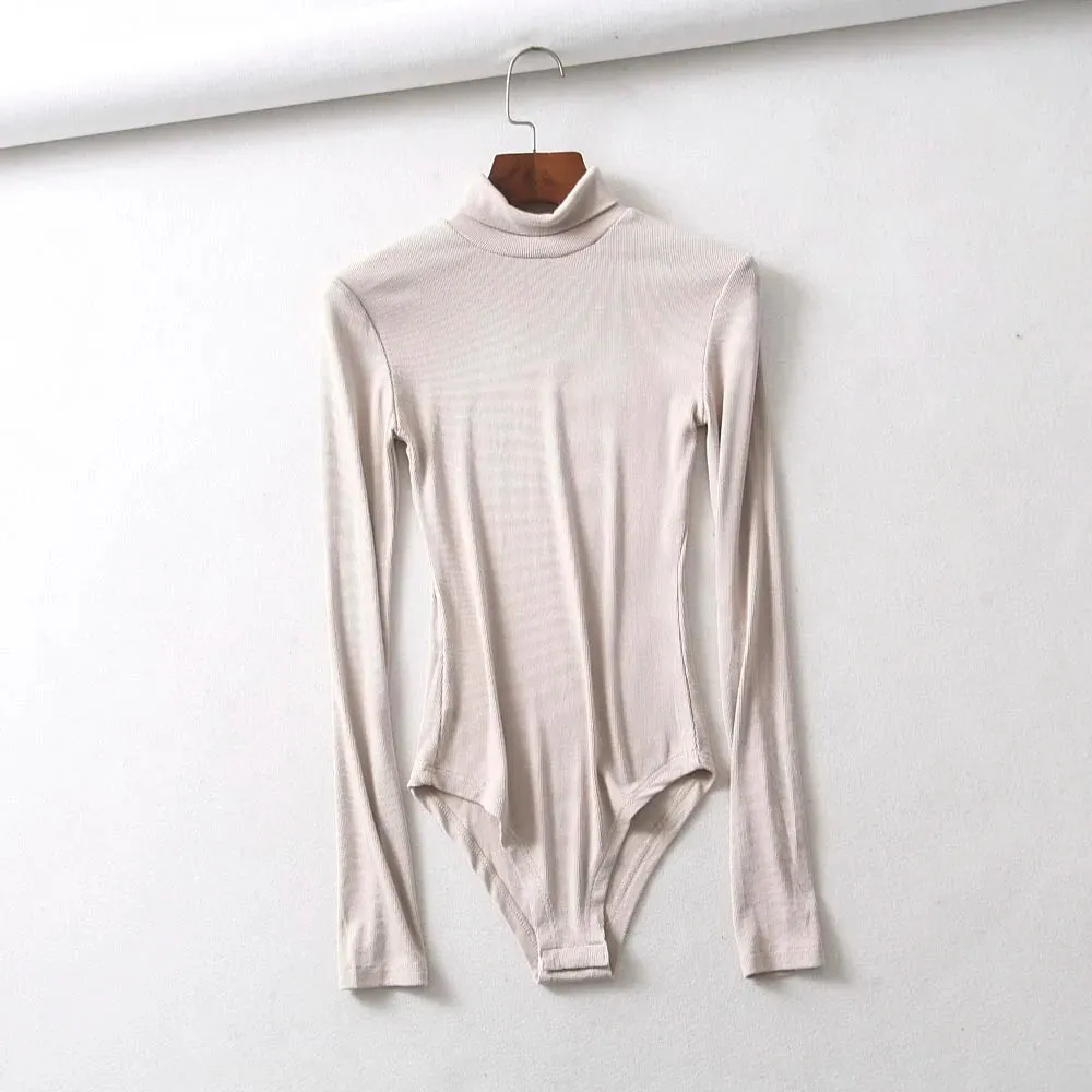Casual High-neck Long-sleeve Knitted Bodysuit Fashion