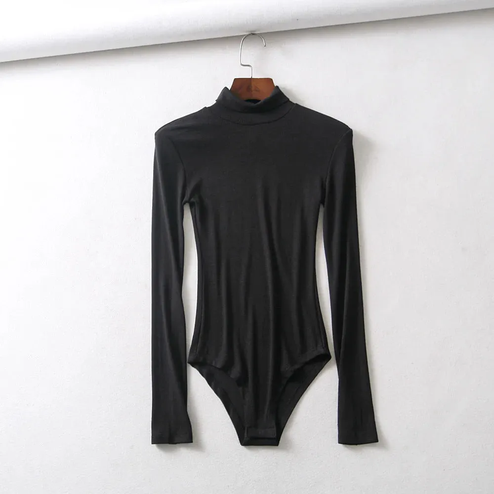 Casual High-neck Long-sleeve Knitted Bodysuit Fashion