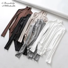 Casual High-neck Long-sleeve Knitted Bodysuit Fashion