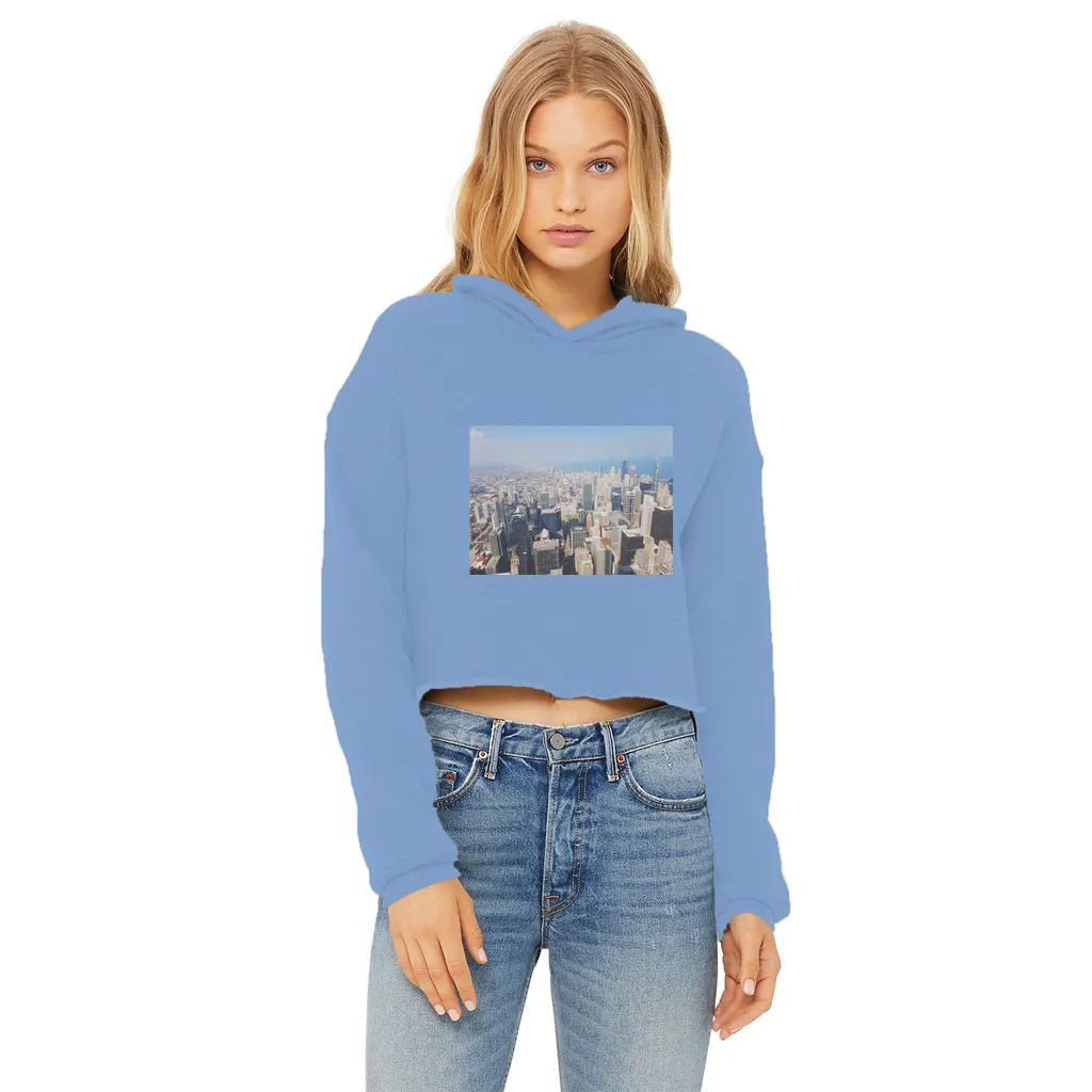 Chicago Skyline Ladies Cropped Raw Edge Hoodie