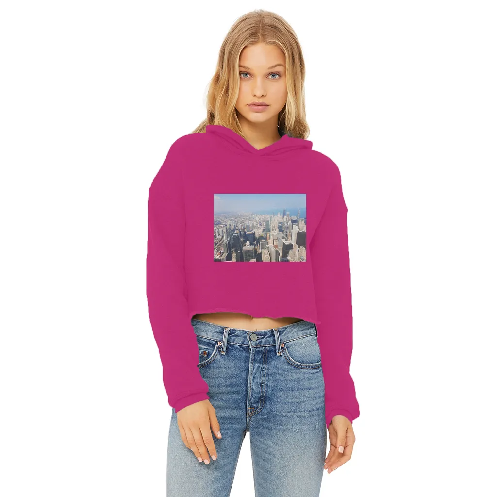 Chicago Skyline Ladies Cropped Raw Edge Hoodie