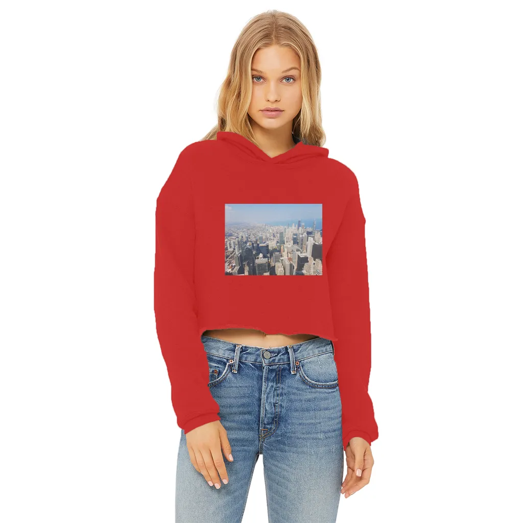 Chicago Skyline Ladies Cropped Raw Edge Hoodie