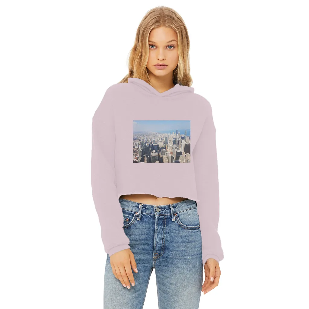 Chicago Skyline Ladies Cropped Raw Edge Hoodie