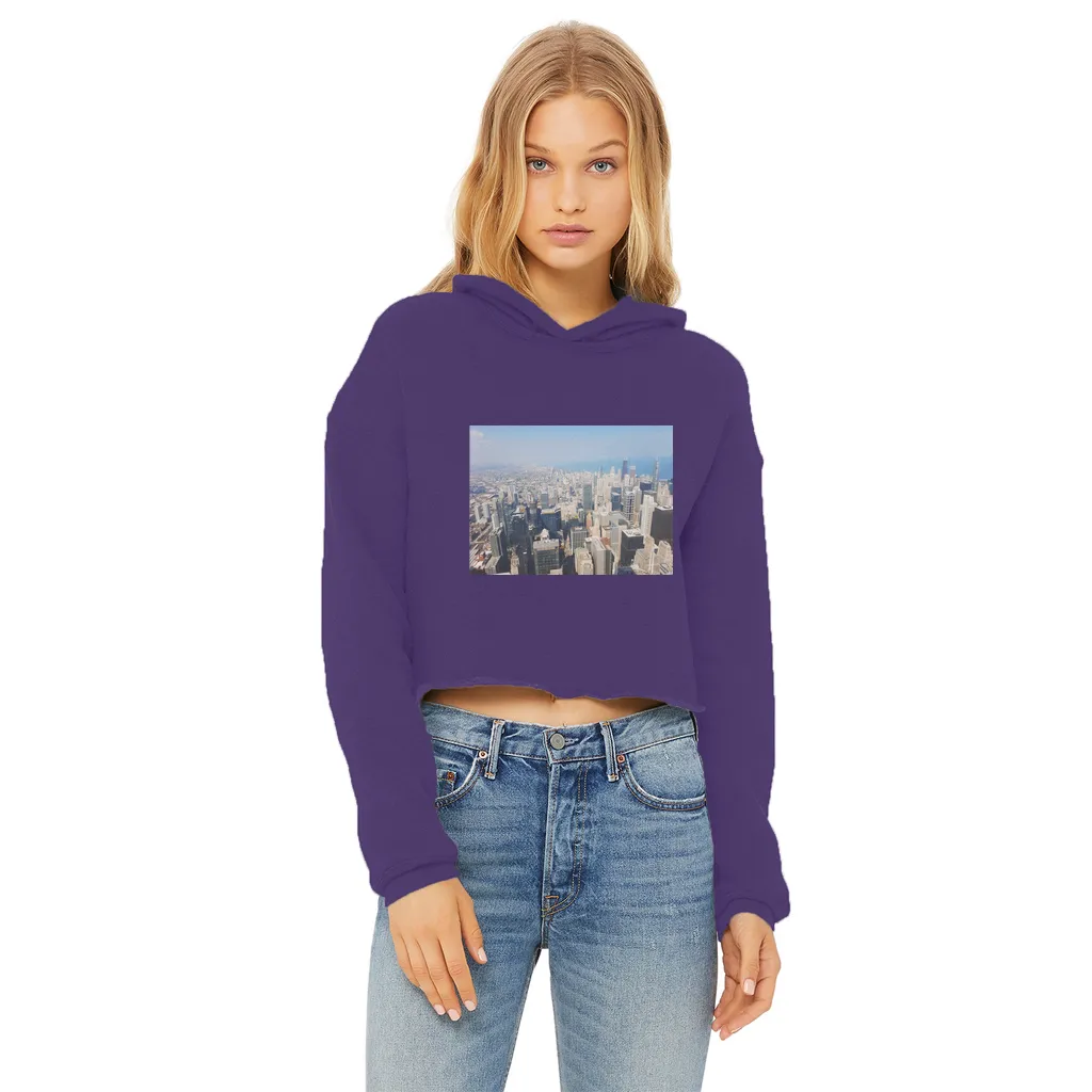 Chicago Skyline Ladies Cropped Raw Edge Hoodie