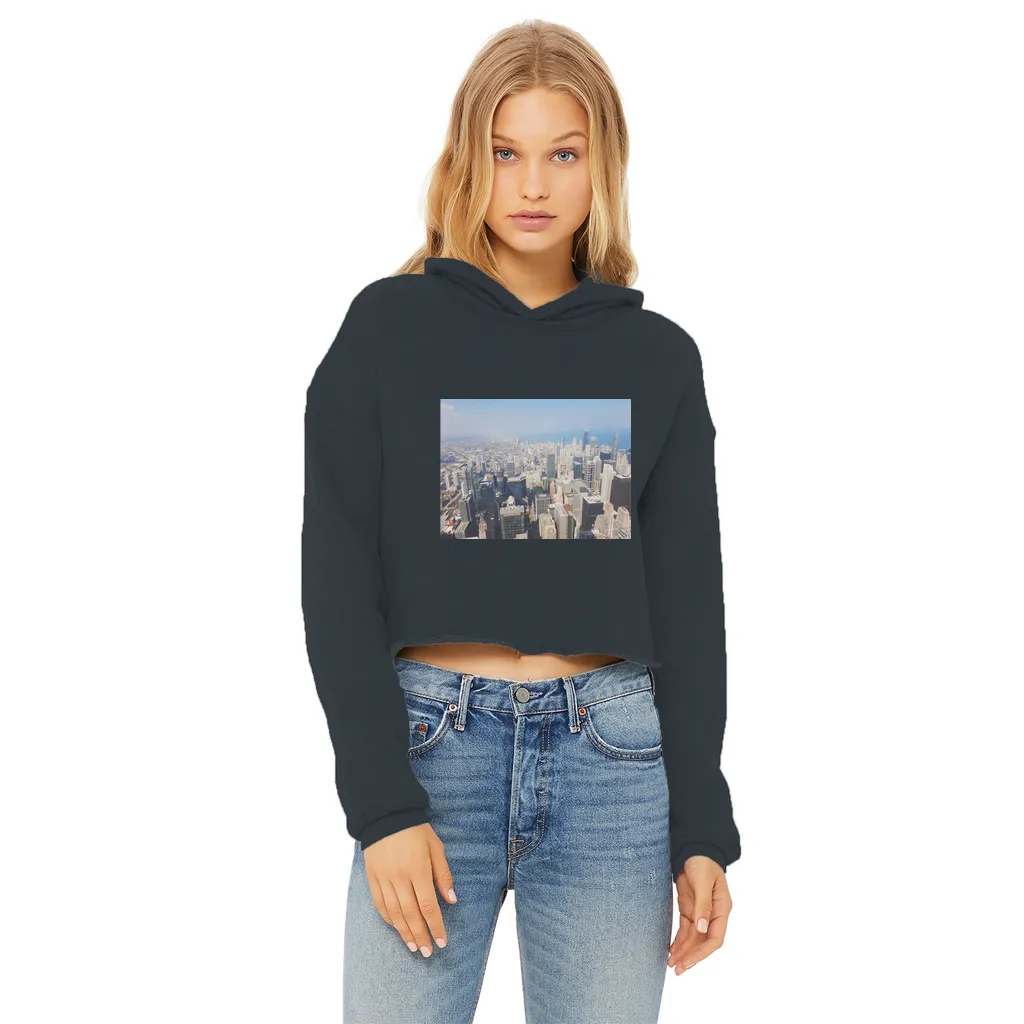 Chicago Skyline Ladies Cropped Raw Edge Hoodie