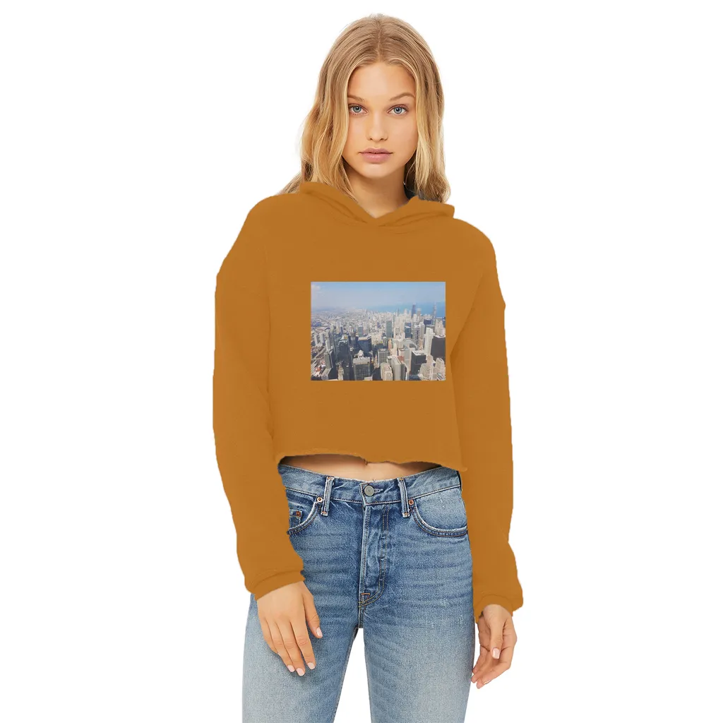 Chicago Skyline Ladies Cropped Raw Edge Hoodie