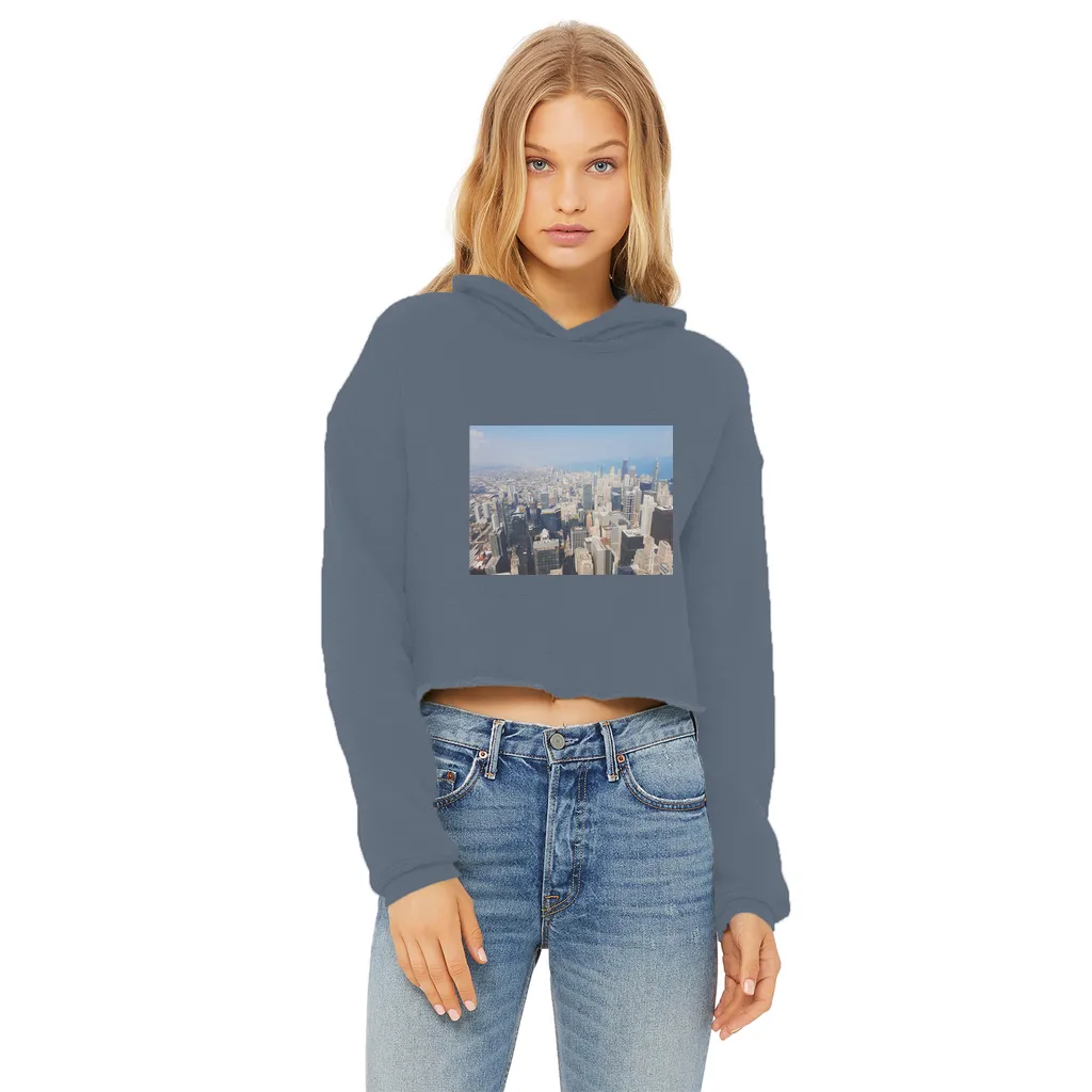 Chicago Skyline Ladies Cropped Raw Edge Hoodie