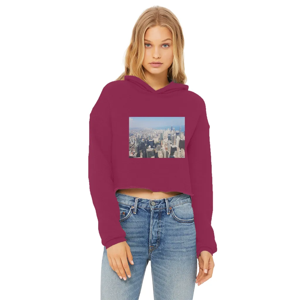 Chicago Skyline Ladies Cropped Raw Edge Hoodie